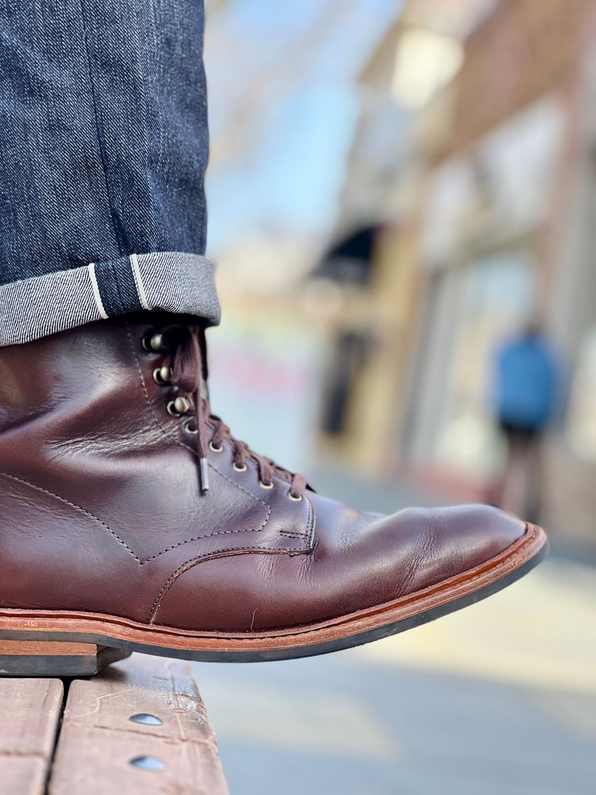 Photo by patinatimes on February 20, 2023 of the Allen Edmonds Higgins Mill in Horween Brown Chromexcel.