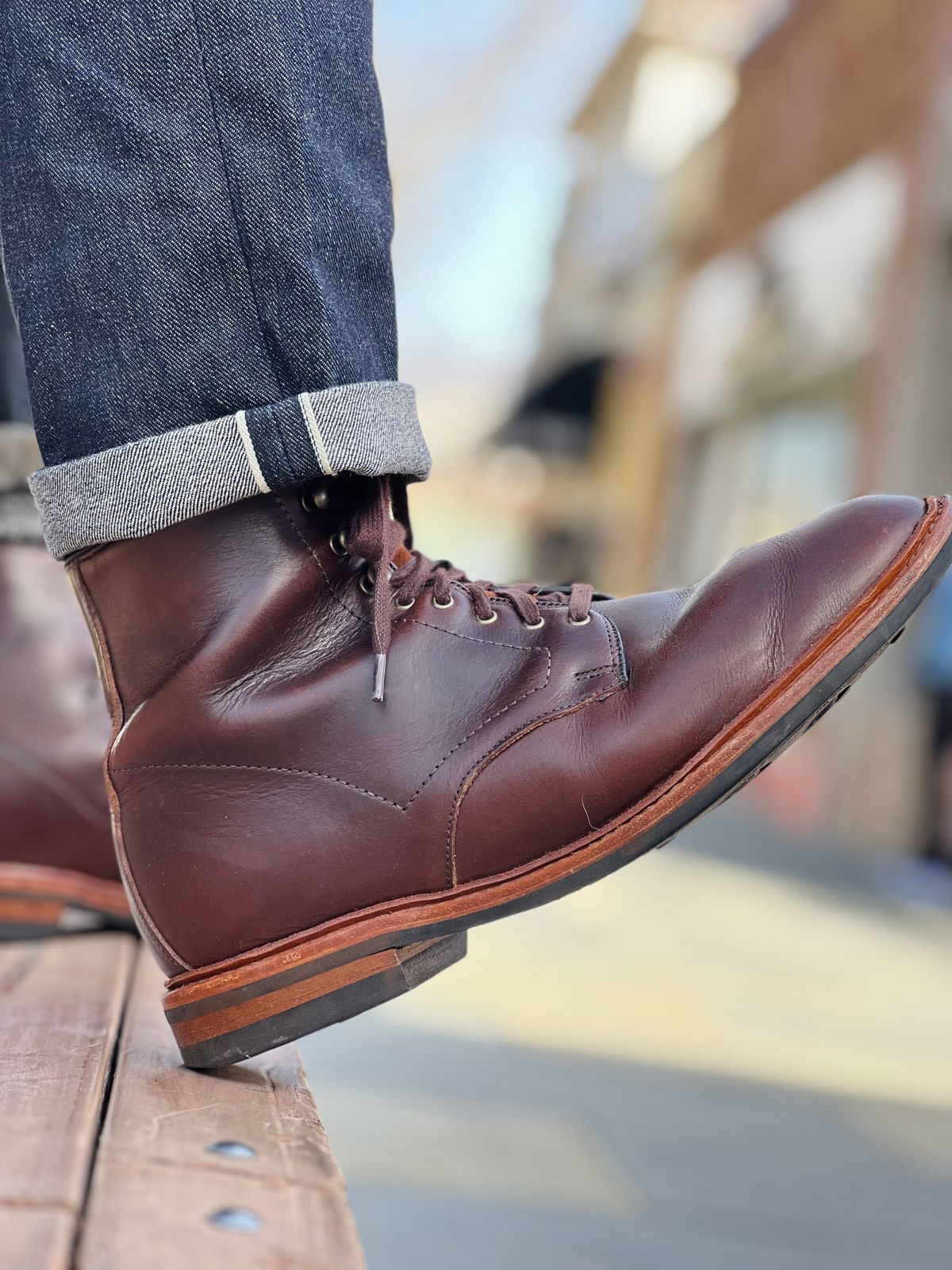 Photo by patinatimes on February 20, 2023 of the Allen Edmonds Higgins Mill in Horween Brown Chromexcel.