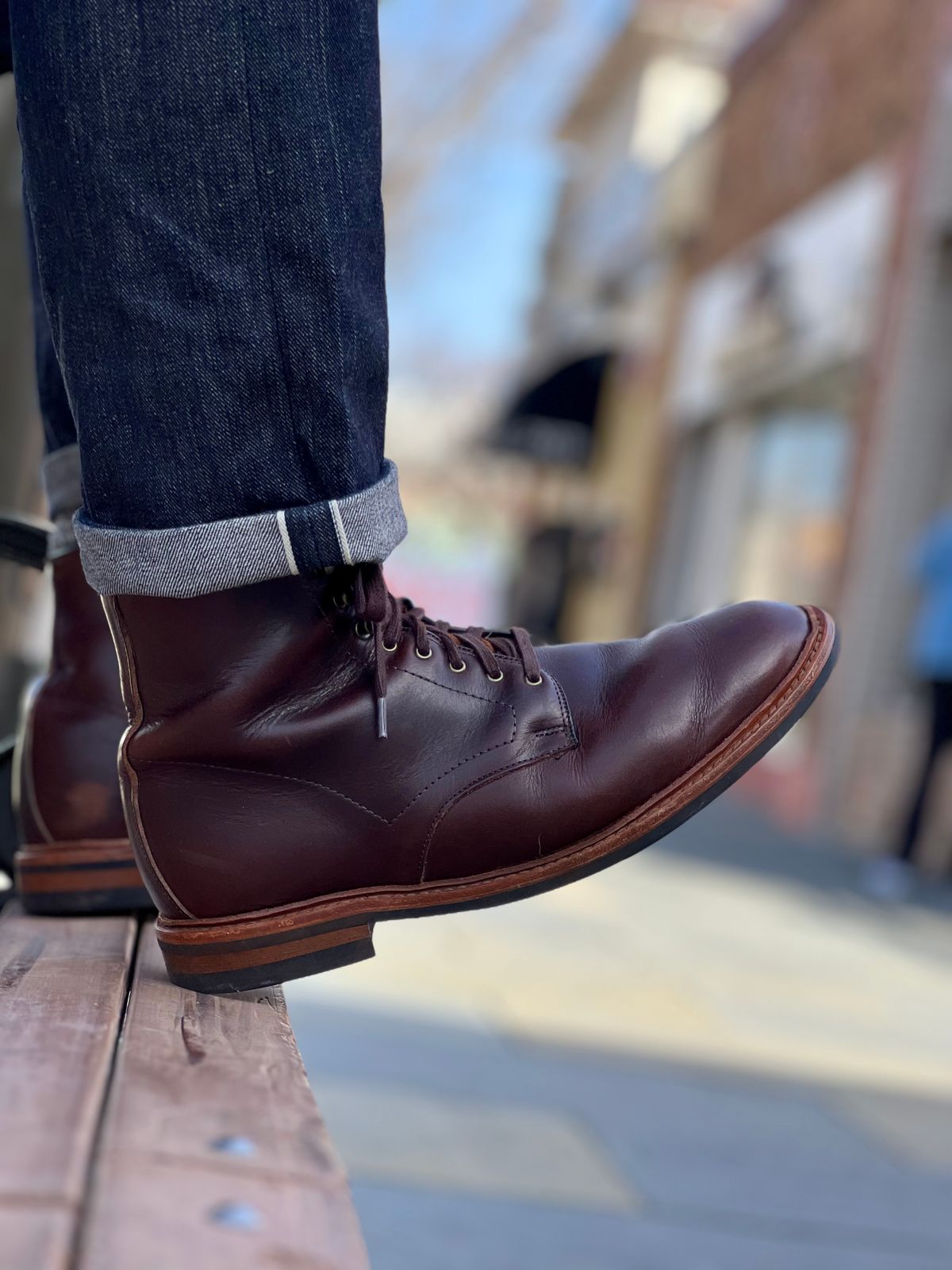 Photo by patinatimes on February 20, 2023 of the Allen Edmonds Higgins Mill in Horween Brown Chromexcel.