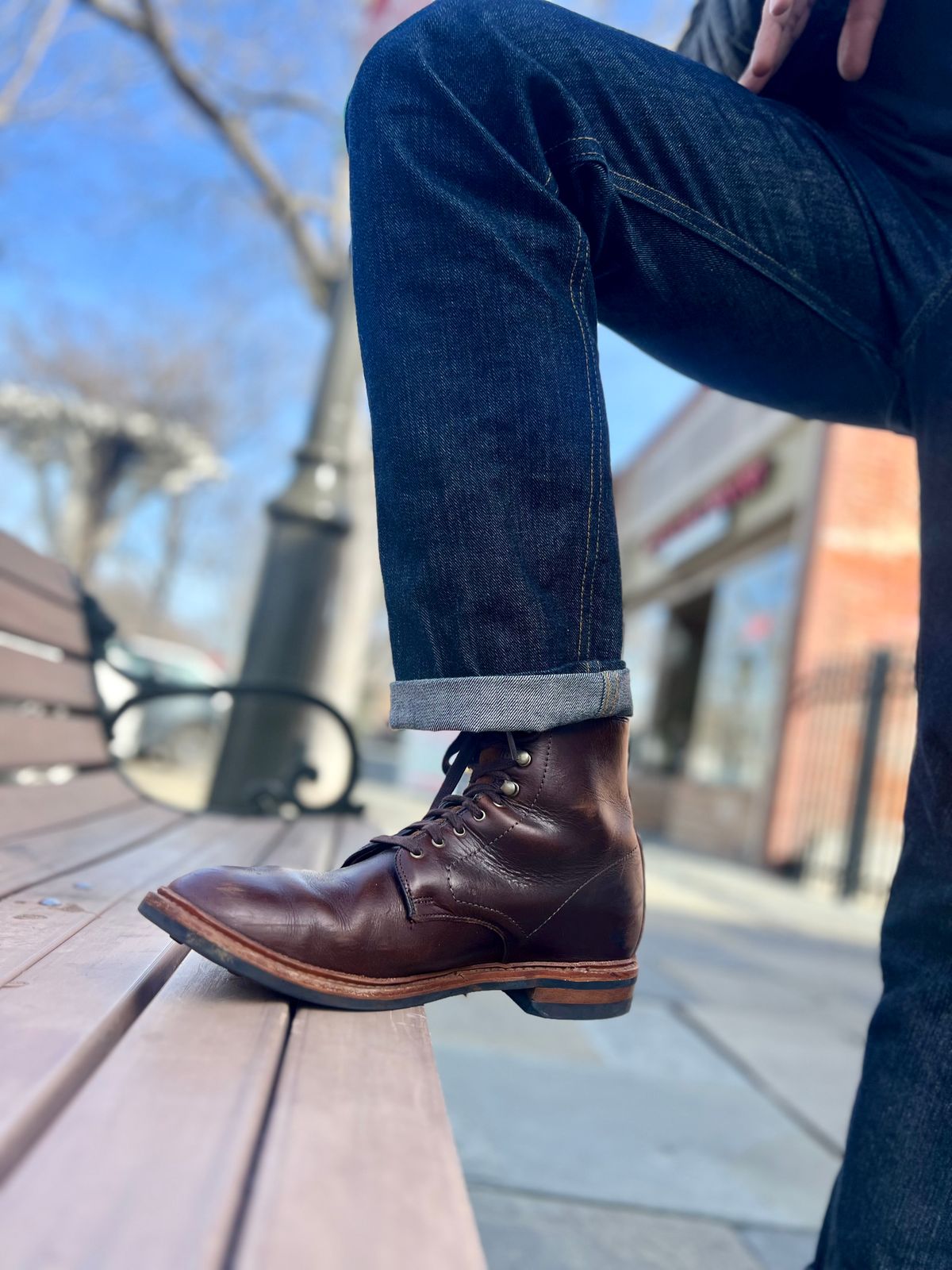 Photo by patinatimes on February 20, 2023 of the Allen Edmonds Higgins Mill in Horween Brown Chromexcel.