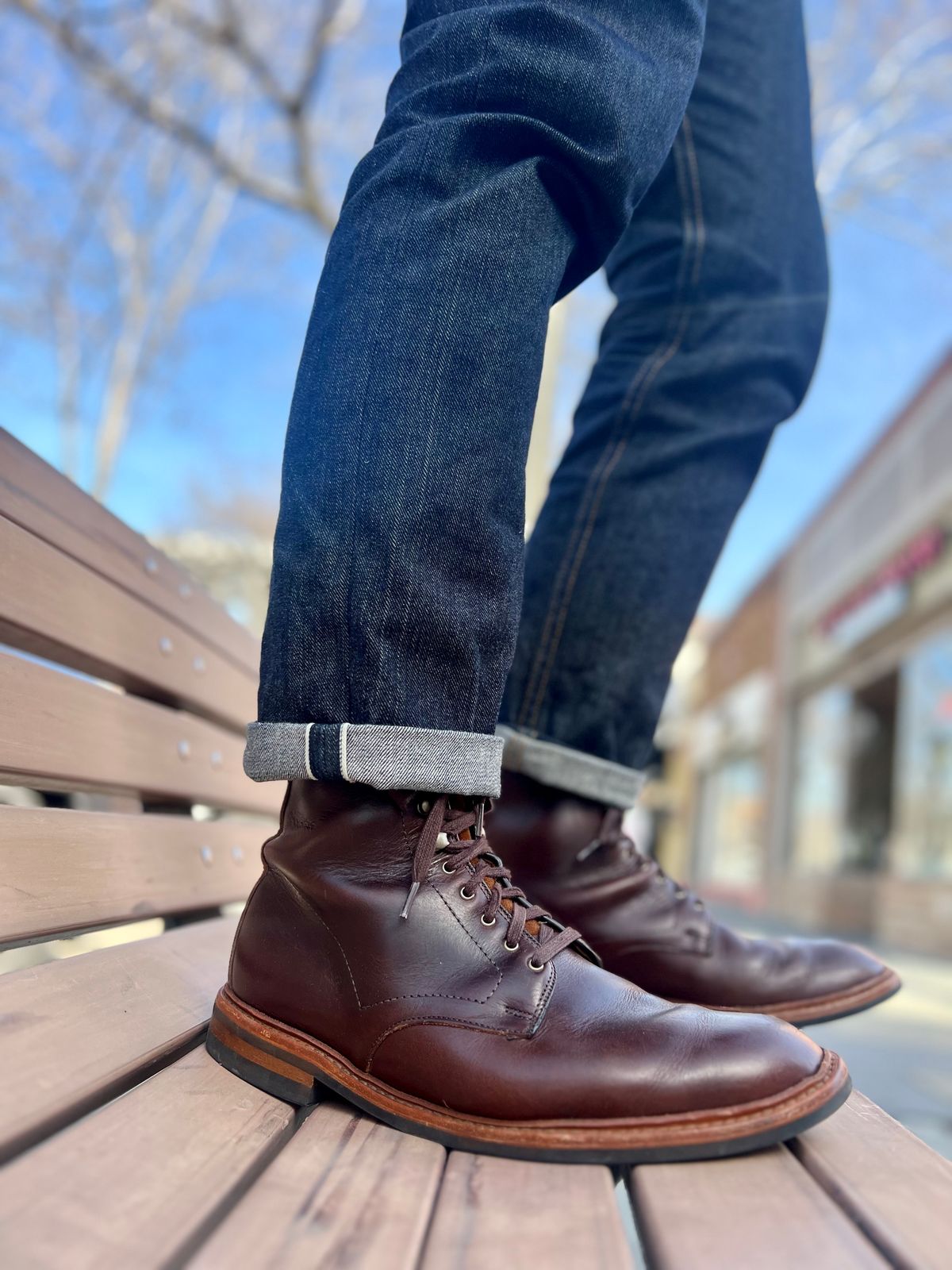 Photo by patinatimes on February 20, 2023 of the Allen Edmonds Higgins Mill in Horween Brown Chromexcel.