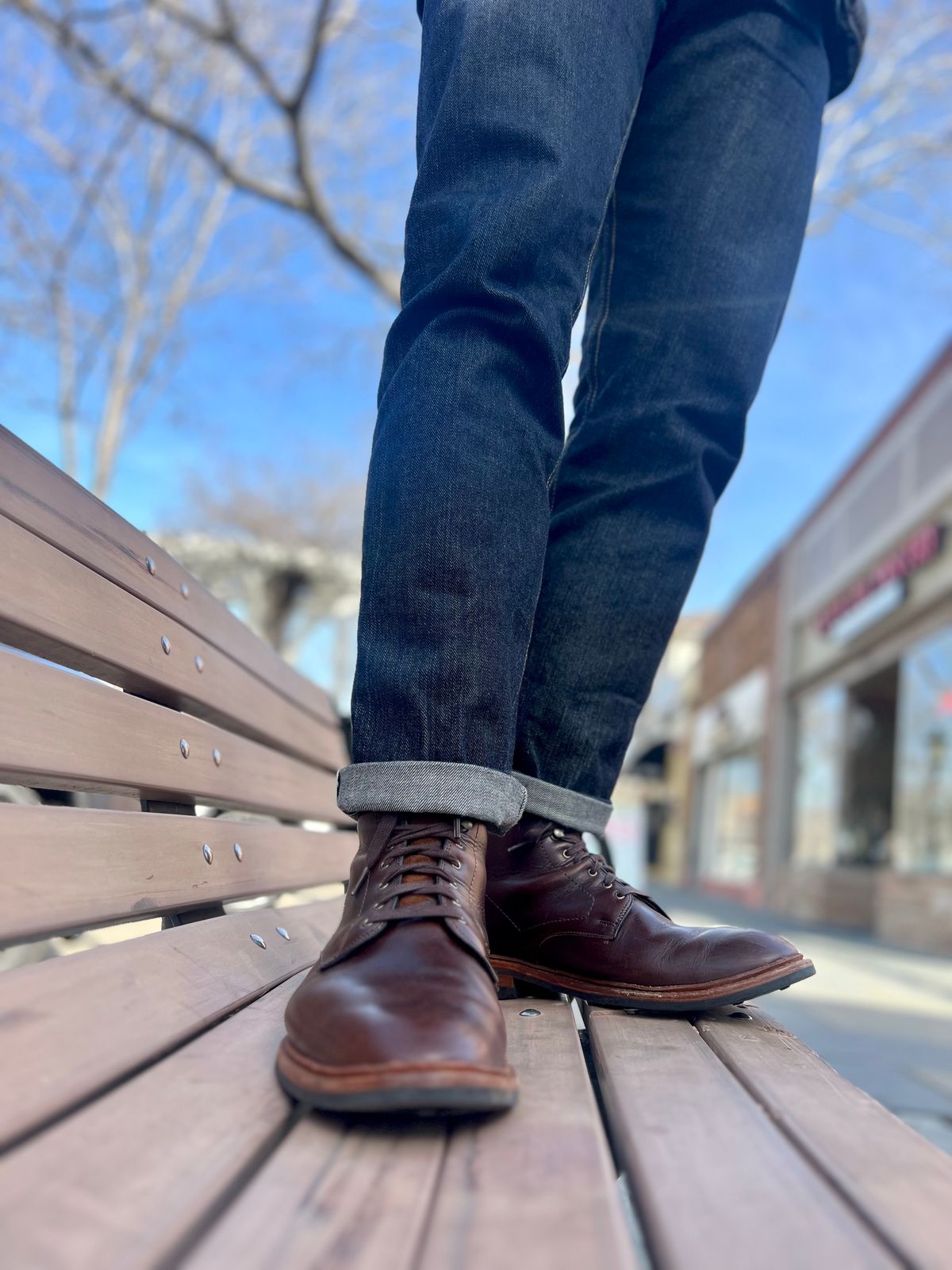 Photo by patinatimes on February 20, 2023 of the Allen Edmonds Higgins Mill in Horween Brown Chromexcel.