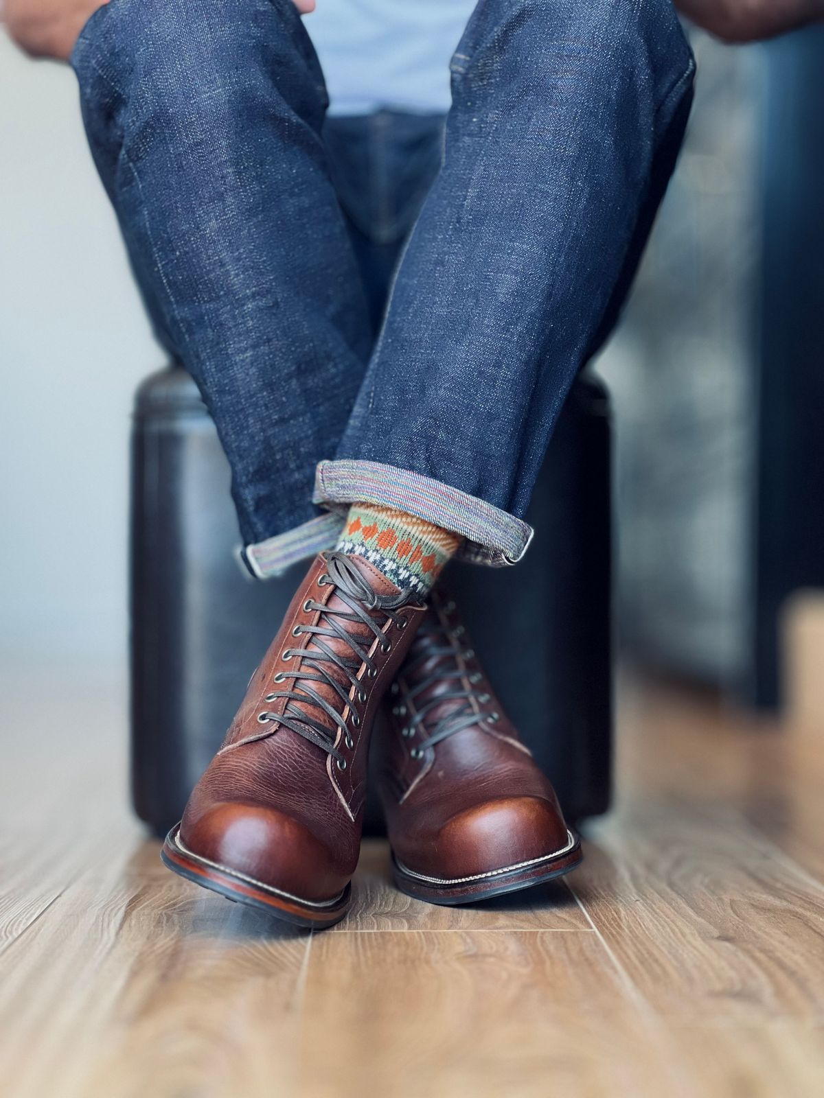 Photo by patinatimes on March 17, 2025 of the Viberg 310 in Horween Dark Rubber Dublin.