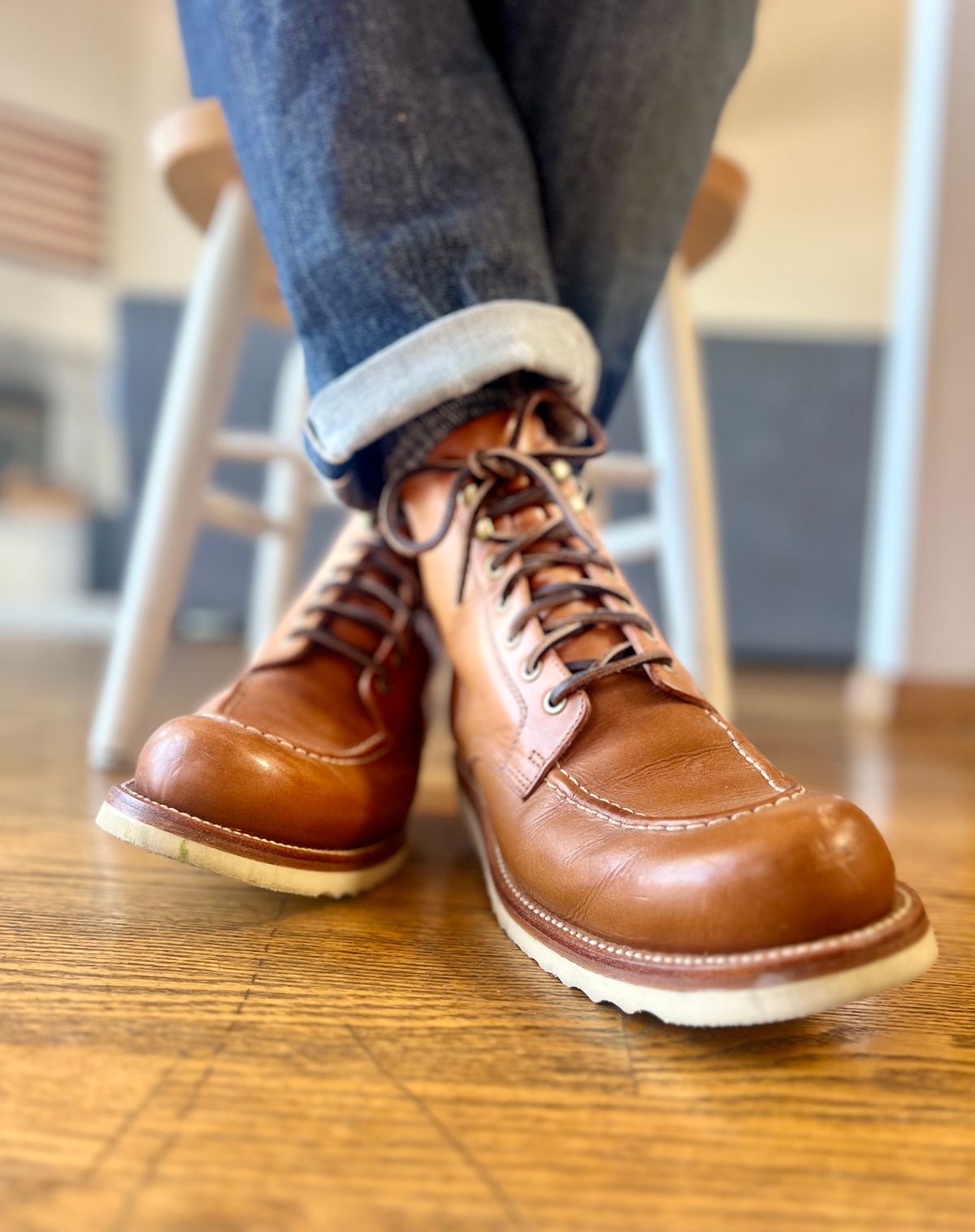 Photo by patinatimes on March 24, 2023 of the Grant Stone Brass Boot in Badalassi Carlo Saddle Tan Minerva.