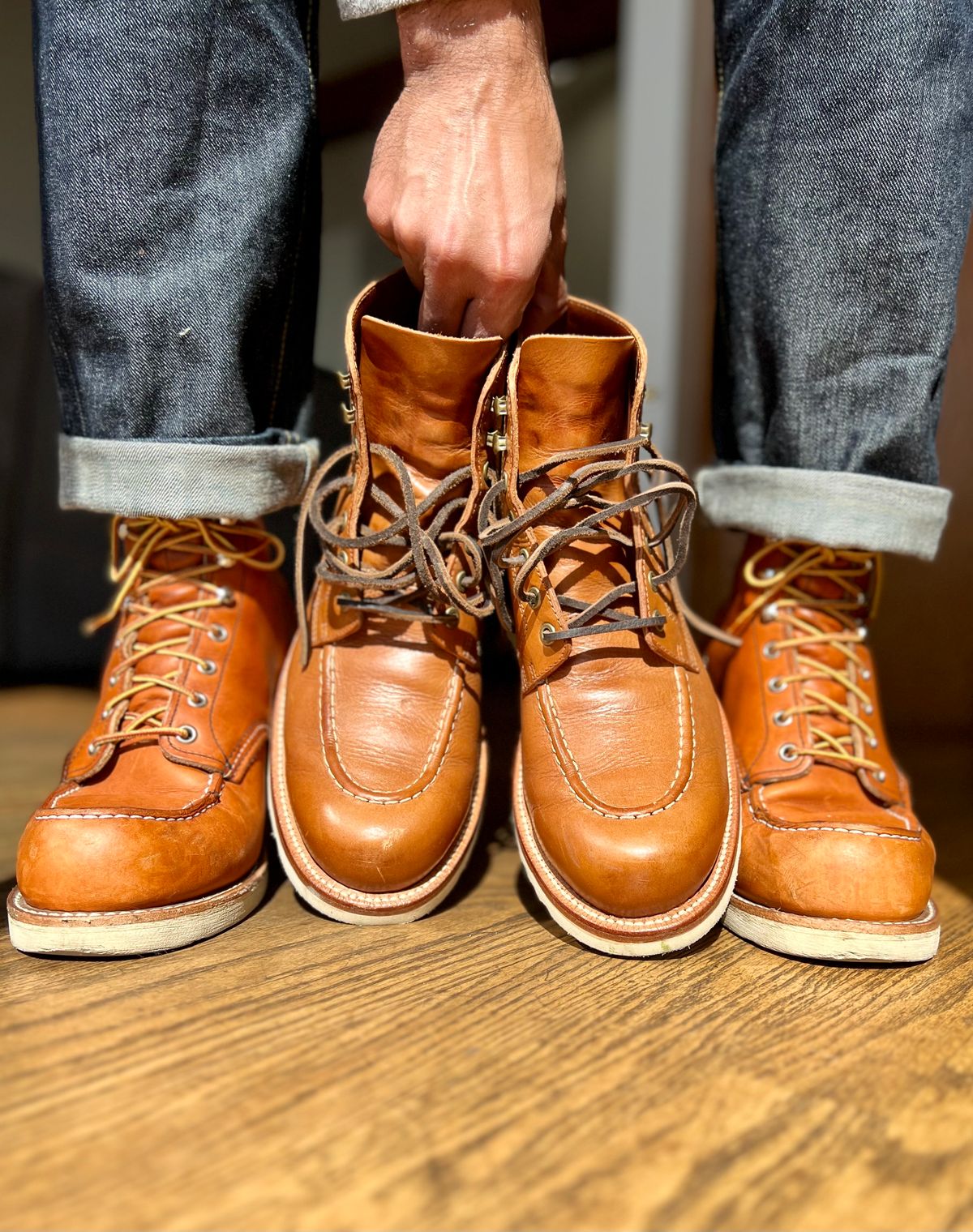 Photo by patinatimes on April 4, 2023 of the Grant Stone Brass Boot in Badalassi Carlo Saddle Tan Minerva.