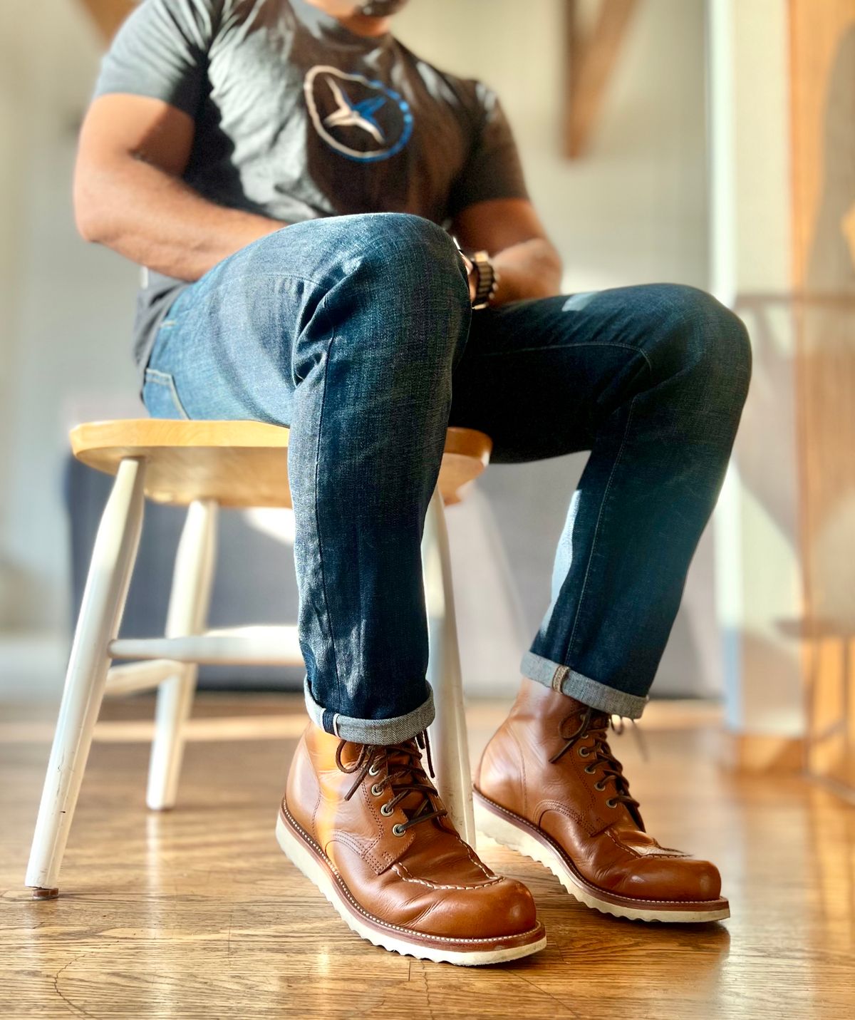 Photo by patinatimes on October 18, 2023 of the Grant Stone Brass Boot in Badalassi Carlo Saddle Tan Minerva.