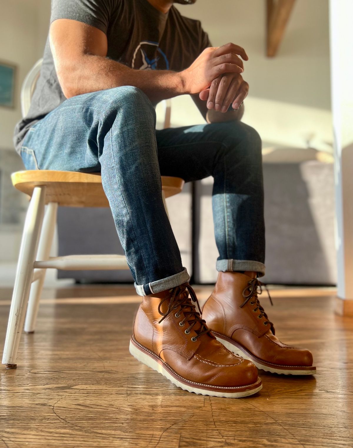 Photo by patinatimes on October 18, 2023 of the Grant Stone Brass Boot in Badalassi Carlo Saddle Tan Minerva.