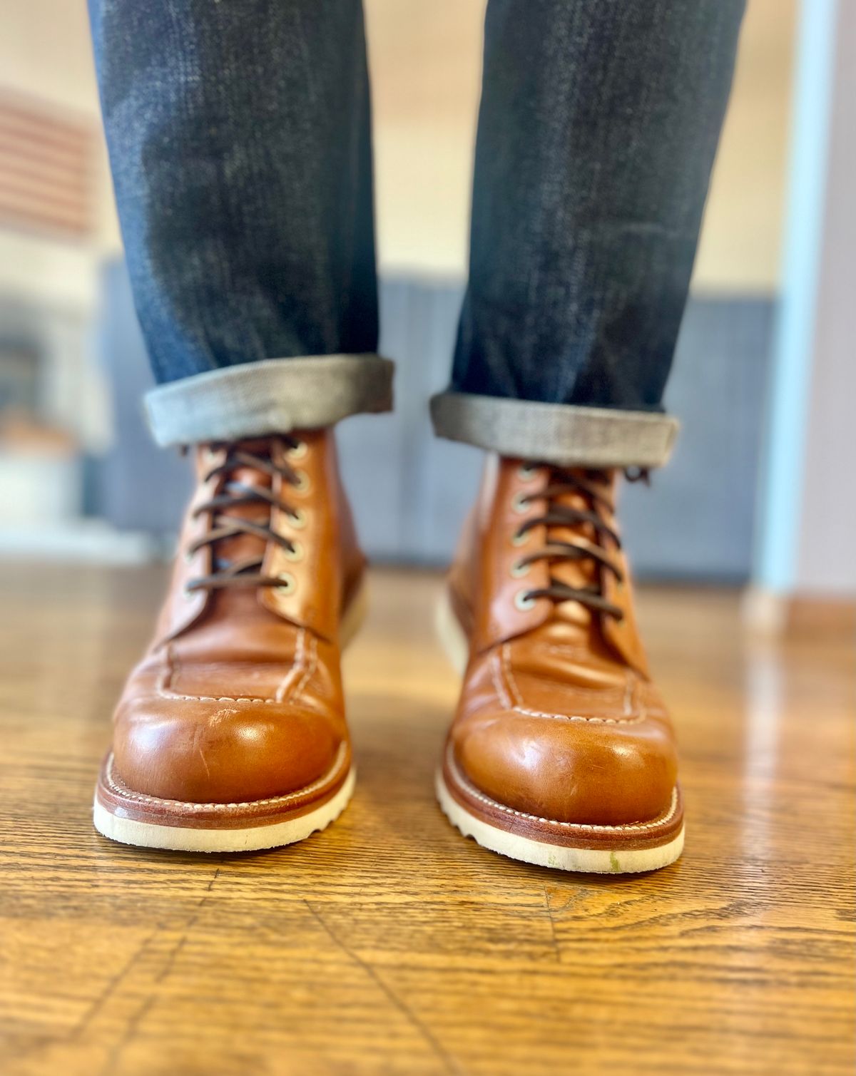 Photo by patinatimes on March 24, 2023 of the Grant Stone Brass Boot in Badalassi Carlo Saddle Tan Minerva.