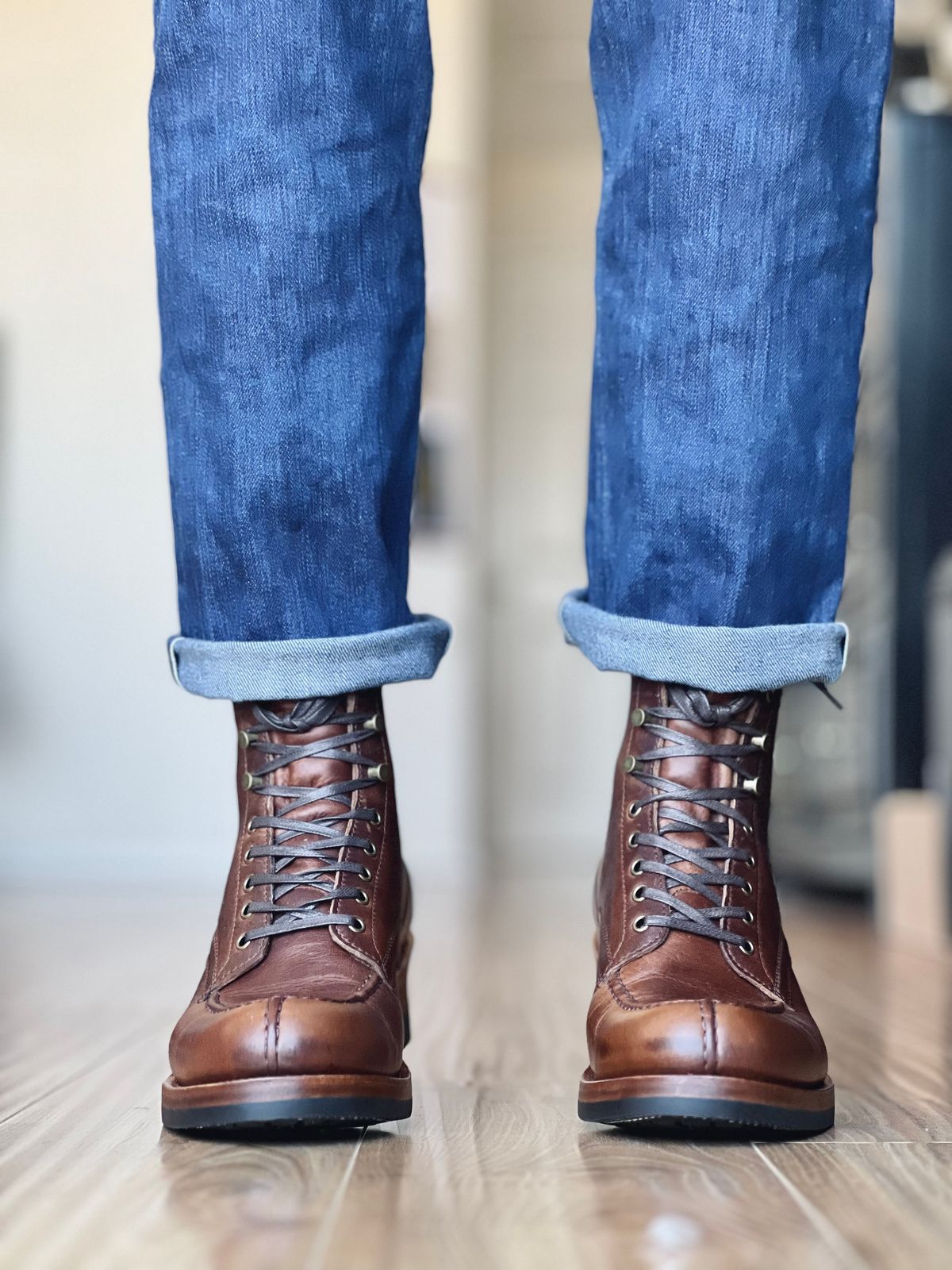 Photo by patinatimes on March 22, 2025 of the Crush On Retro Norwegian Toe Logger in C.F. Stead Caramel Classic Oiled Shoulder.