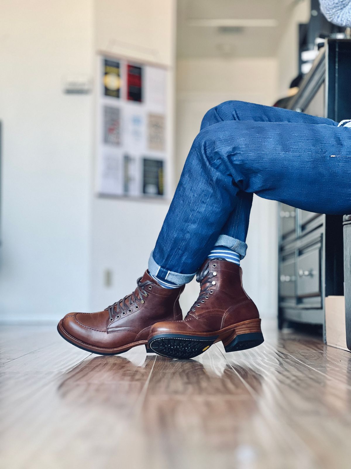 Photo by patinatimes on March 22, 2025 of the Crush On Retro Norwegian Toe Logger in C.F. Stead Caramel Classic Oiled Shoulder.