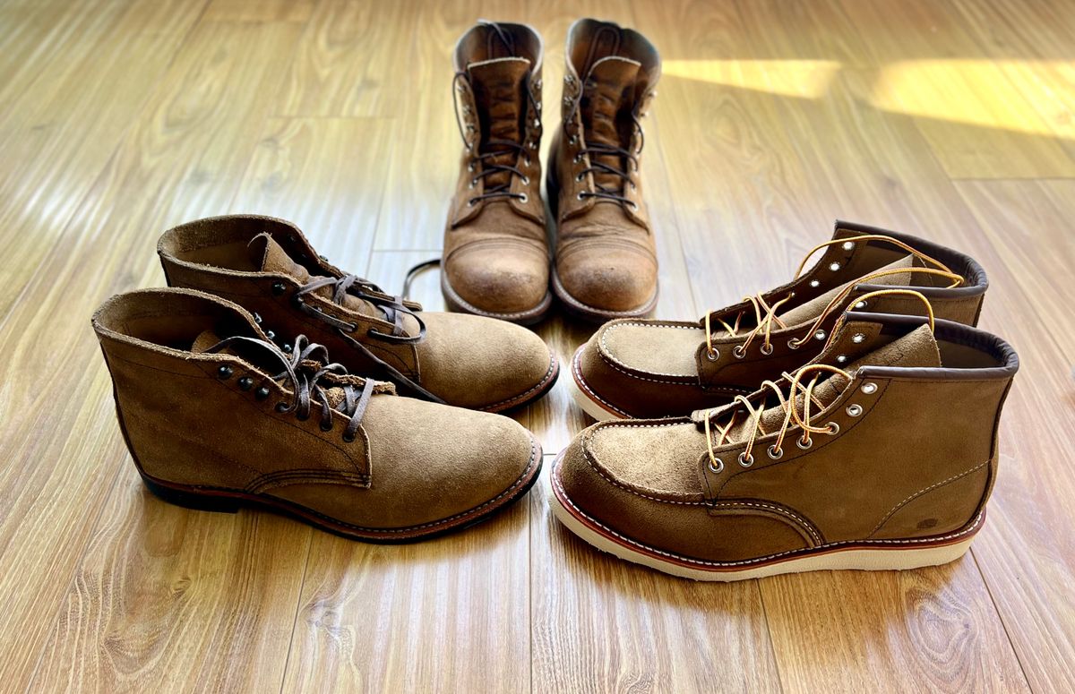 Photo by patinatimes on December 9, 2023 of the Red Wing Merchant in S.B. Foot Olive Mohave Roughout.