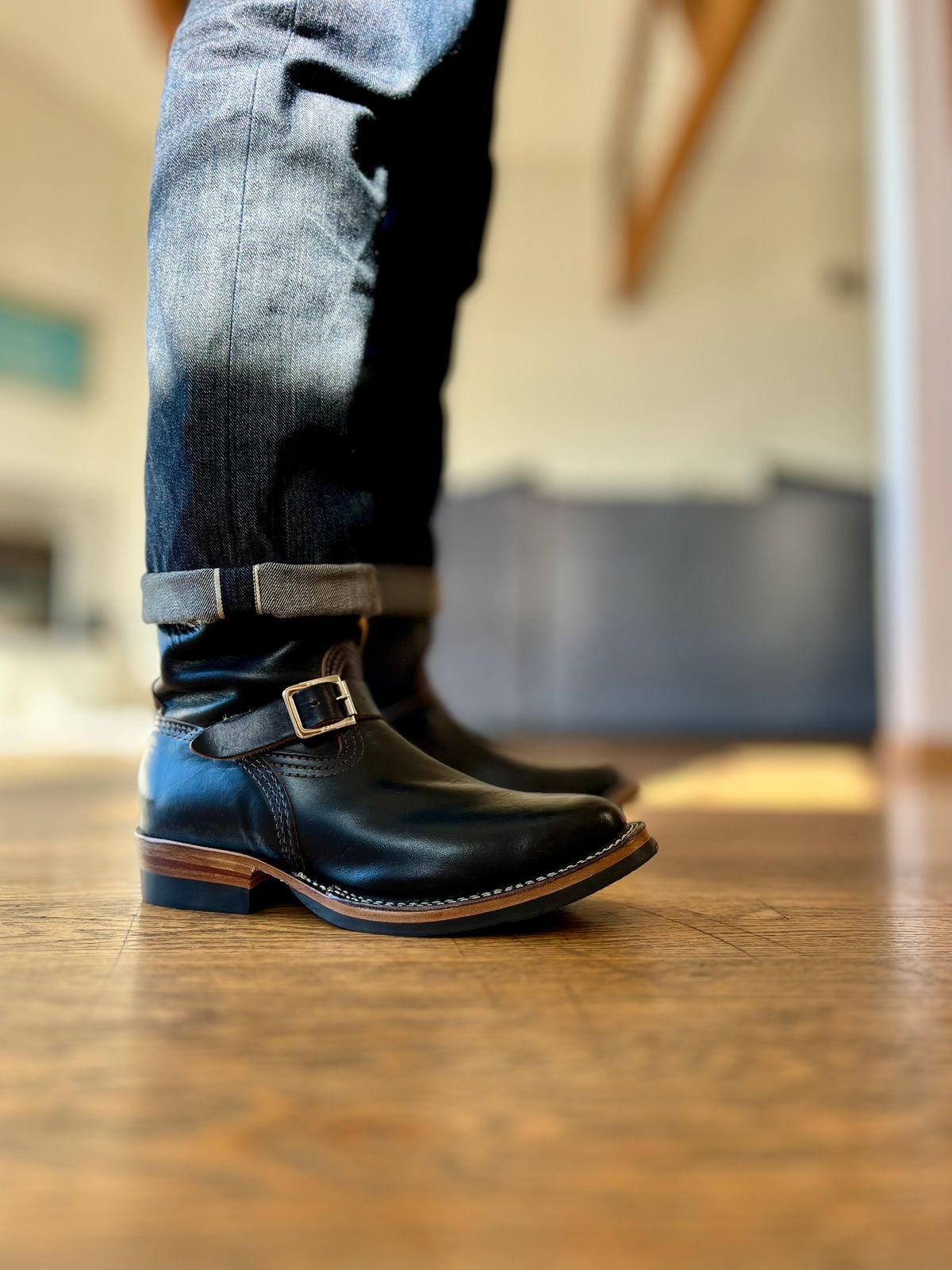 Photo by patinatimes on January 9, 2024 of the Wesco Mister Lou in Horween Black Chromexcel Horsehide.