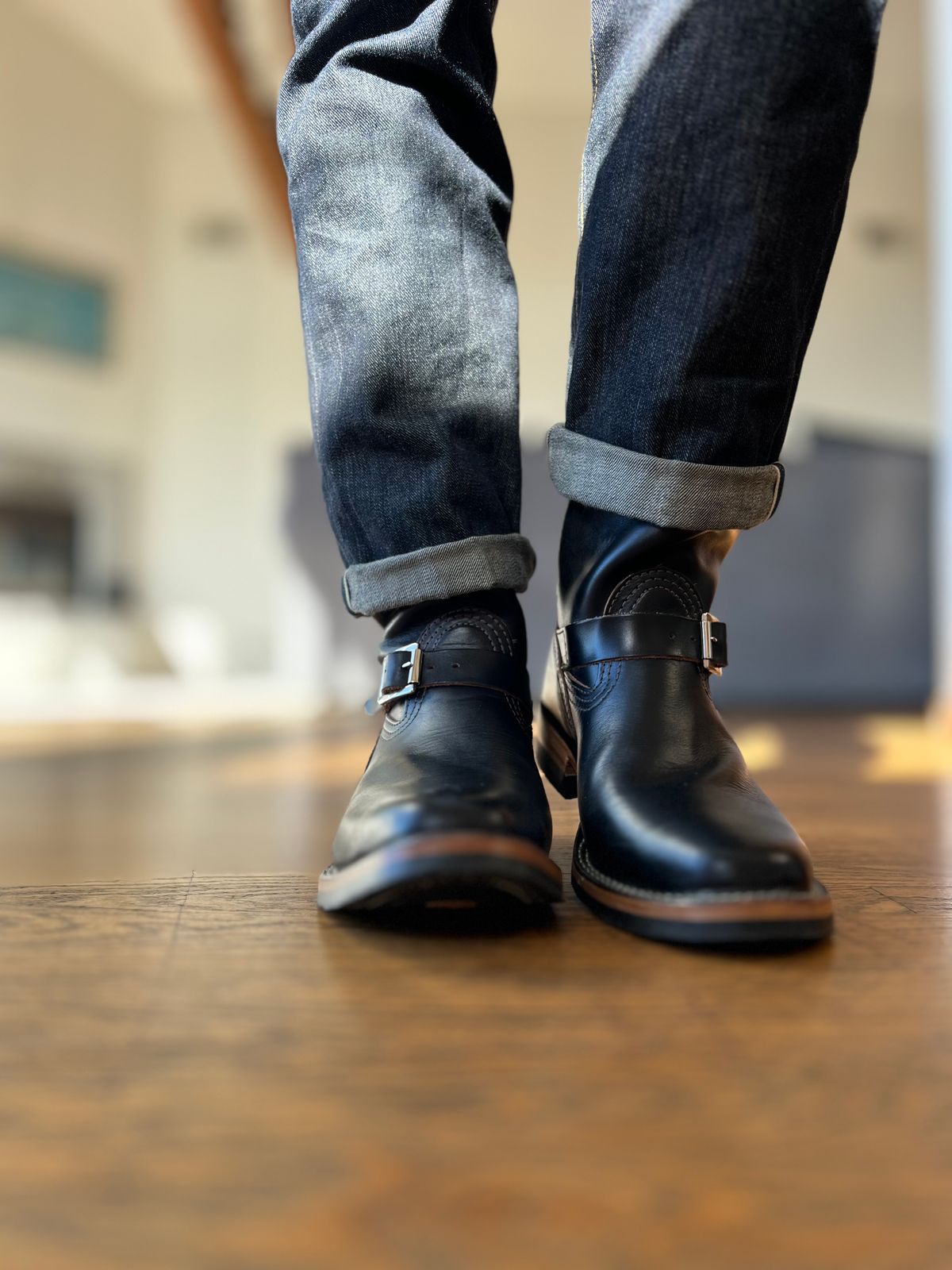 Photo by patinatimes on January 9, 2024 of the Wesco Mister Lou in Horween Black Chromexcel Horsehide.