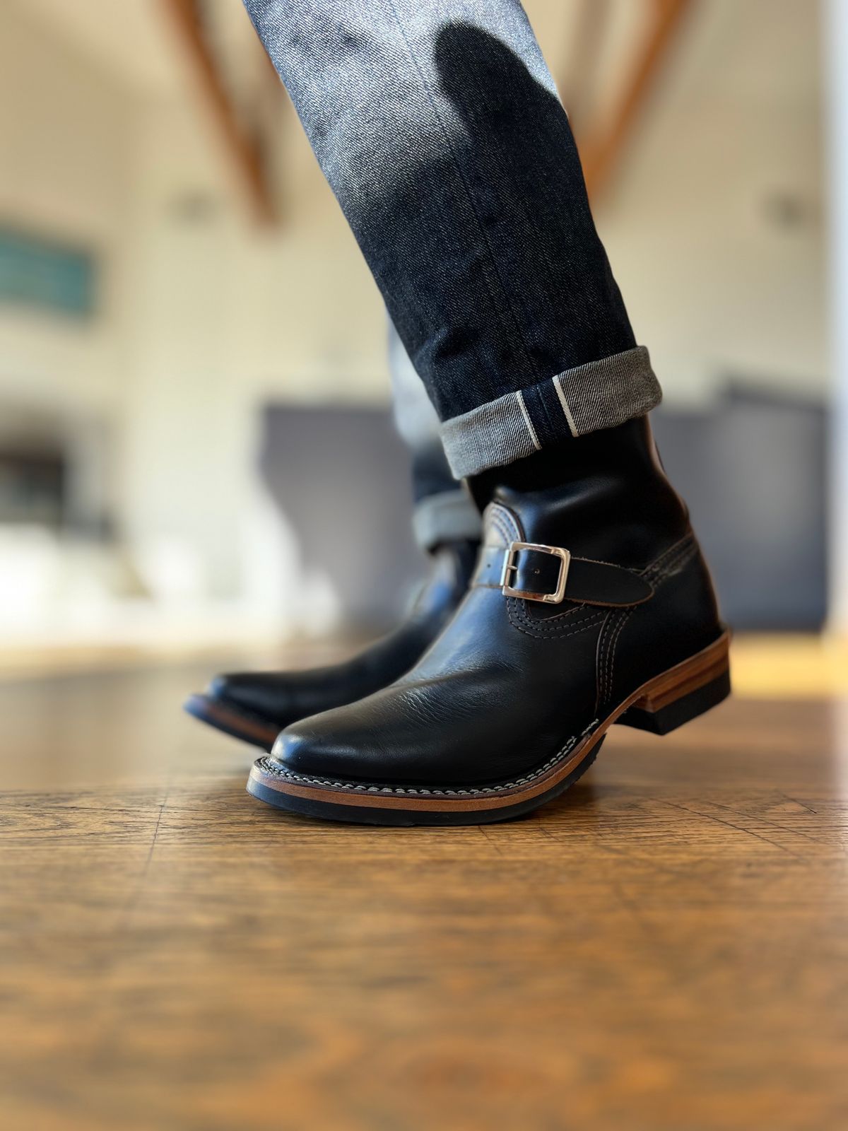 Photo by patinatimes on January 9, 2024 of the Wesco Mister Lou in Horween Black Chromexcel Horsehide.