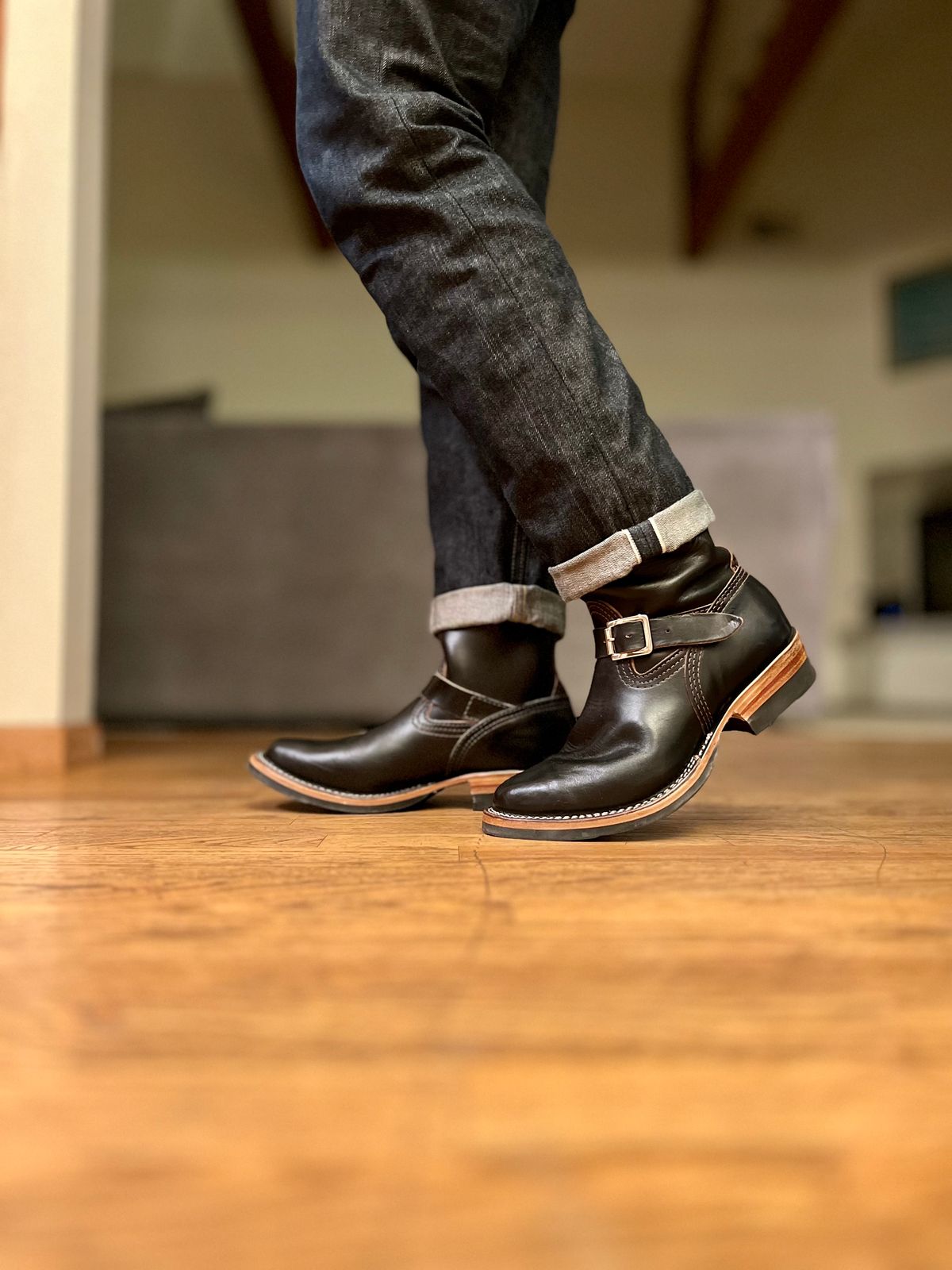 Photo by patinatimes on January 13, 2024 of the Wesco Mister Lou in Horween Black Chromexcel Horsehide.