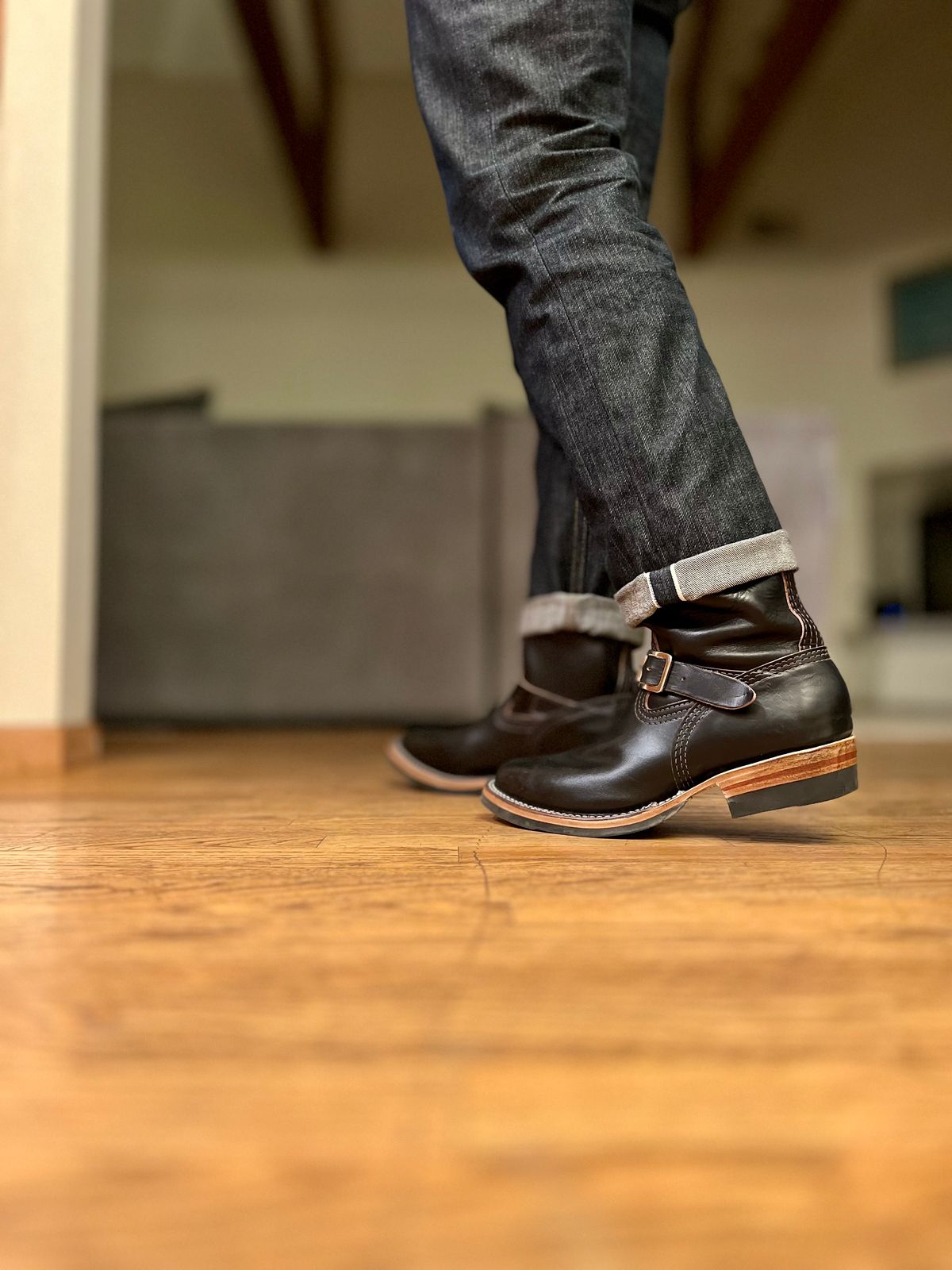 Photo by patinatimes on January 13, 2024 of the Wesco Mister Lou in Horween Black Chromexcel Horsehide.