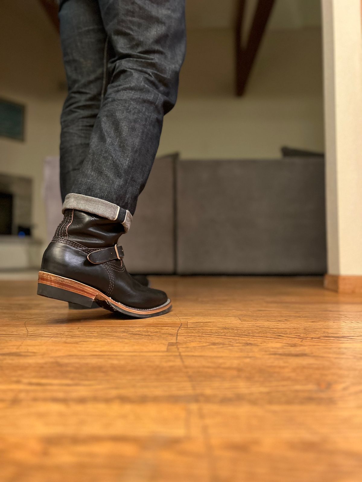 Photo by patinatimes on January 13, 2024 of the Wesco Mister Lou in Horween Black Chromexcel Horsehide.