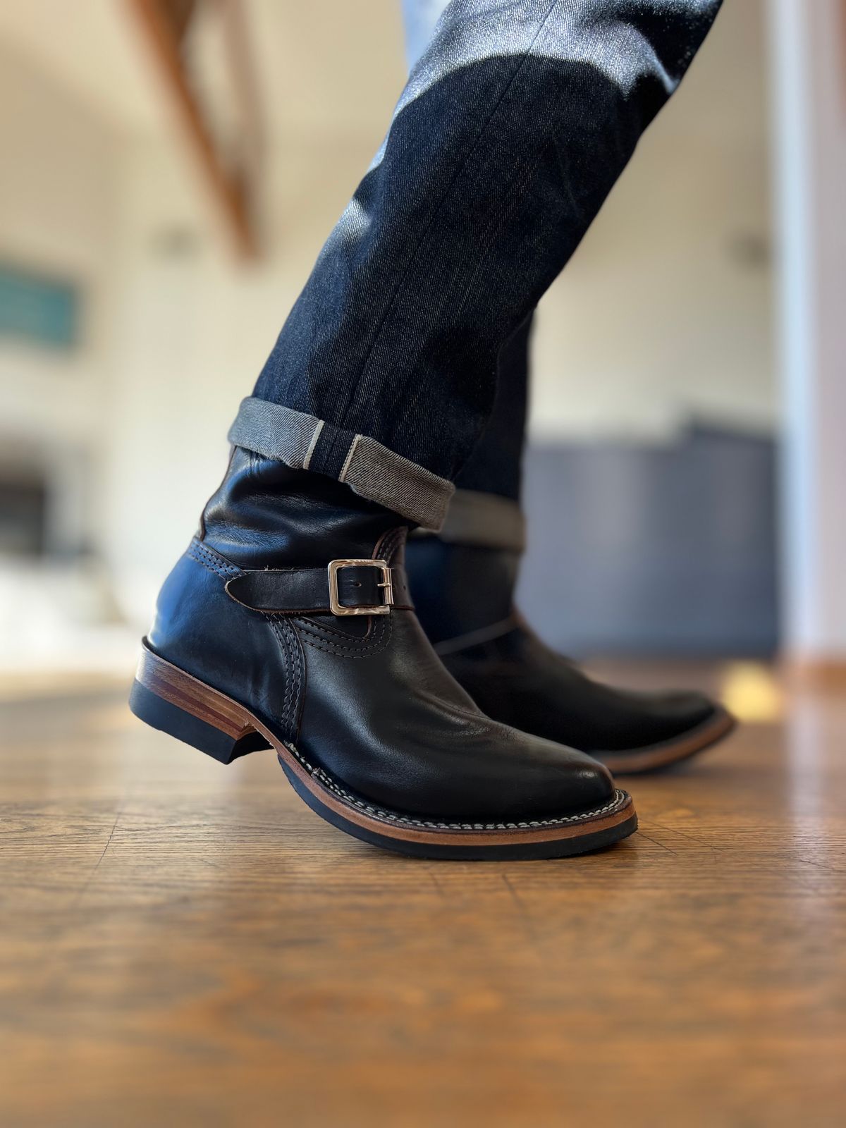 Photo by patinatimes on January 9, 2024 of the Wesco Mister Lou in Horween Black Chromexcel Horsehide.