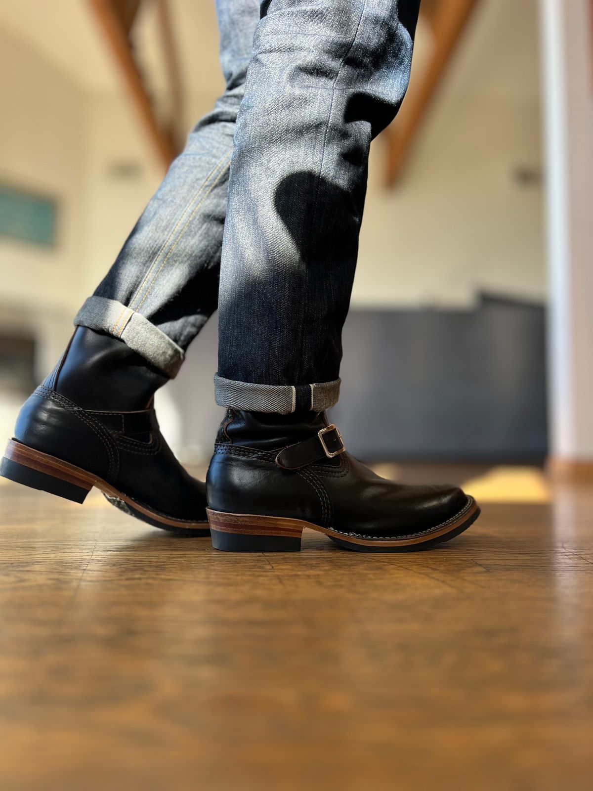 Photo by patinatimes on January 9, 2024 of the Wesco Mister Lou in Horween Black Chromexcel Horsehide.