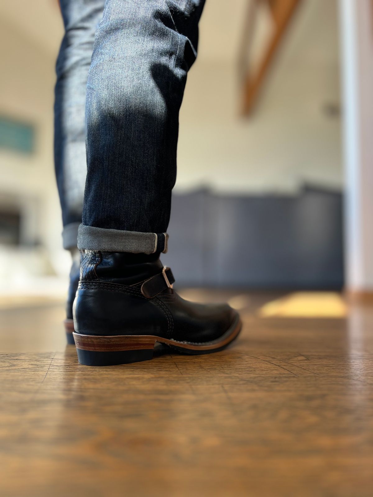 Photo by patinatimes on January 9, 2024 of the Wesco Mister Lou in Horween Black Chromexcel Horsehide.