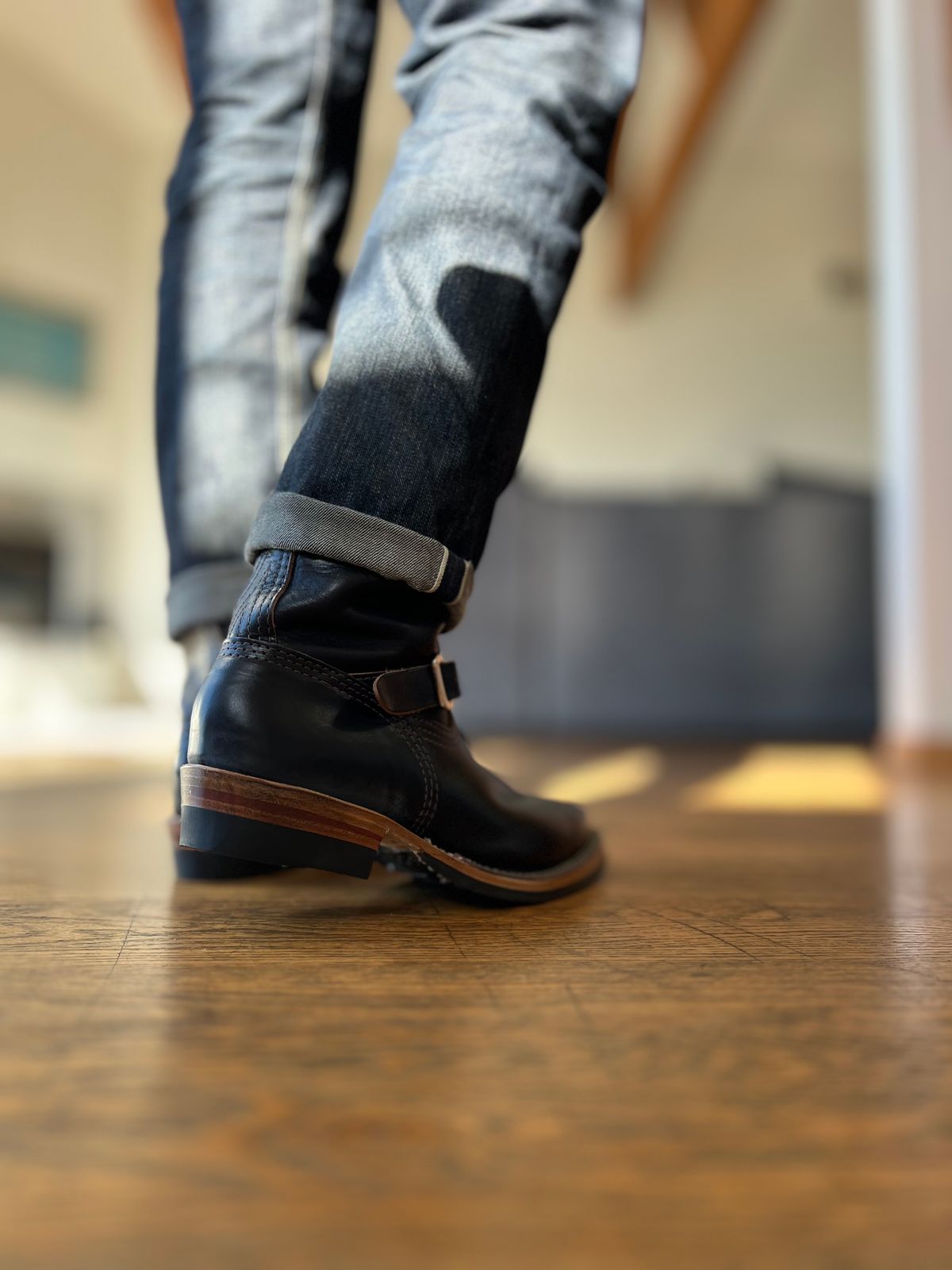 Photo by patinatimes on January 9, 2024 of the Wesco Mister Lou in Horween Black Chromexcel Horsehide.