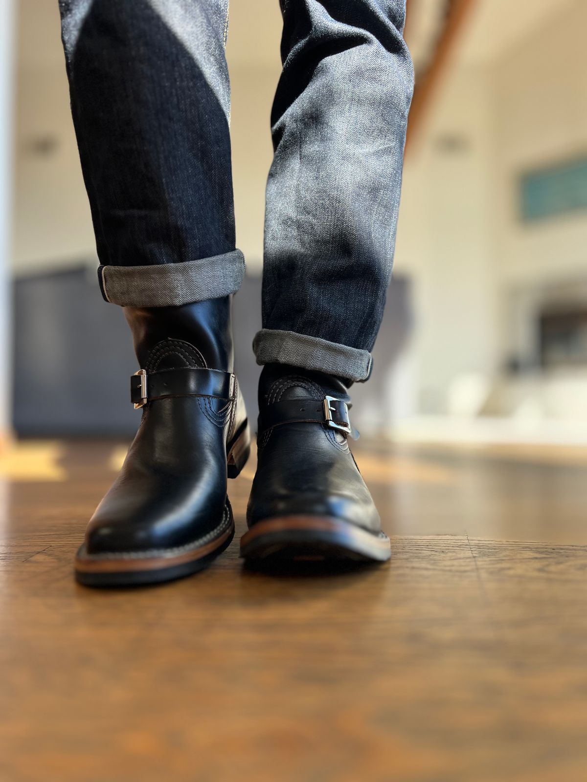 Photo by patinatimes on January 9, 2024 of the Wesco Mister Lou in Horween Black Chromexcel Horsehide.