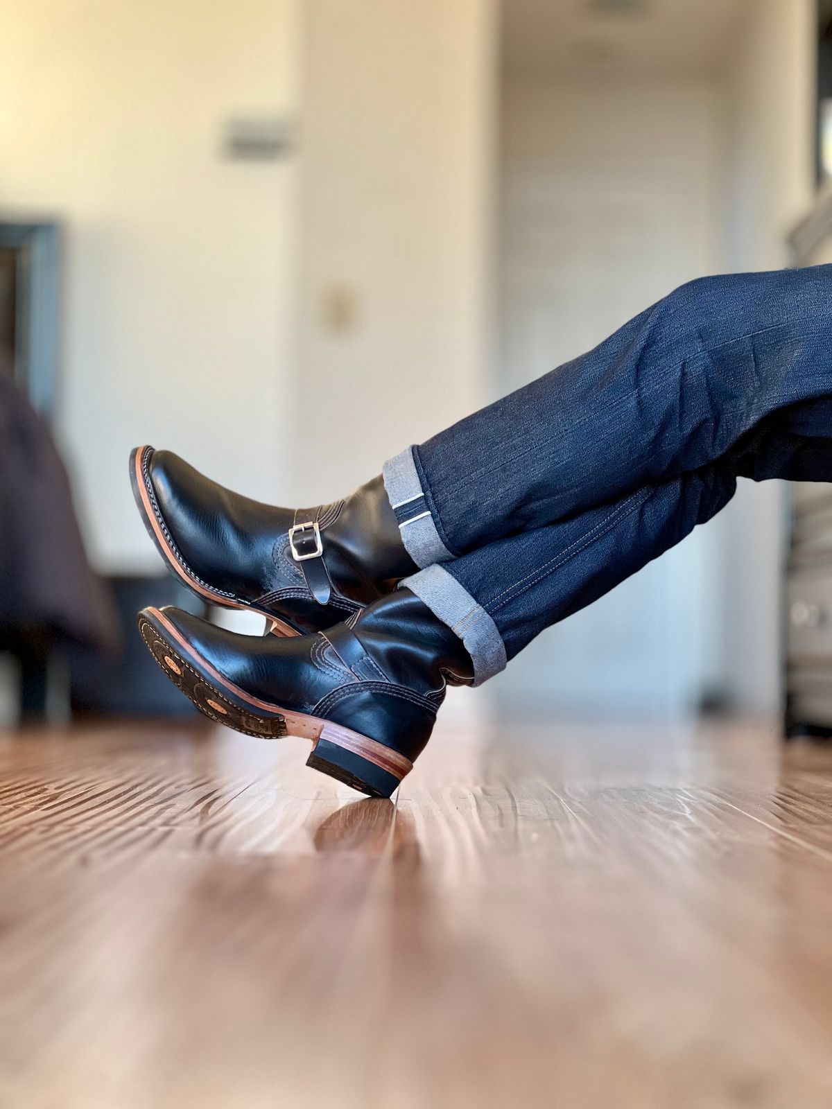 Photo by patinatimes on March 1, 2024 of the Wesco Mister Lou in Horween Black Chromexcel Horsehide.