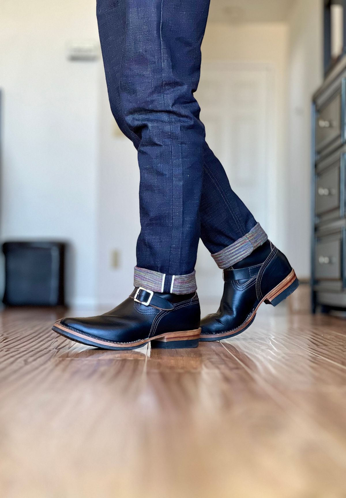 Photo by patinatimes on April 3, 2024 of the Wesco Mister Lou in Horween Black Chromexcel Horsehide.