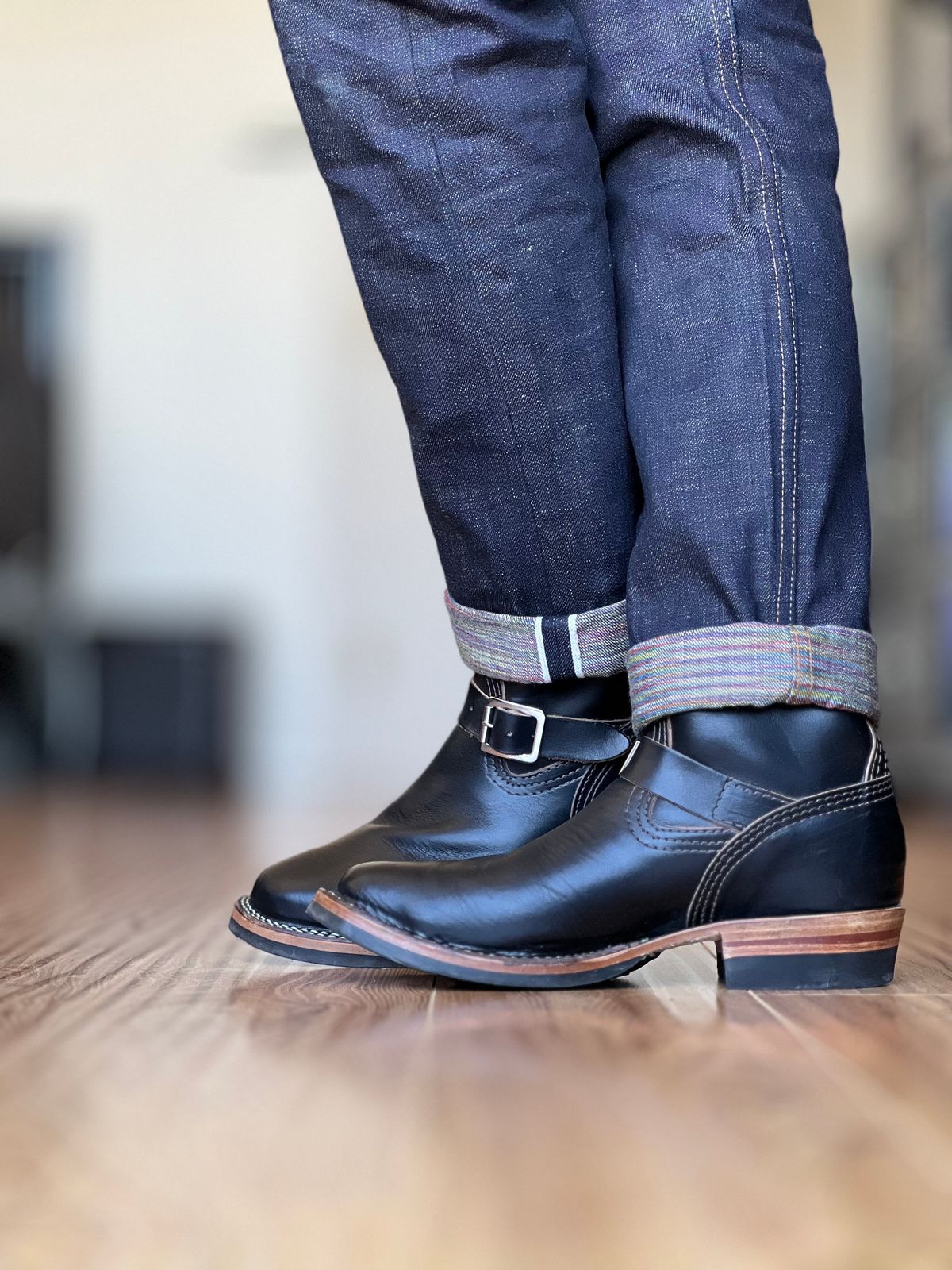 Photo by patinatimes on April 3, 2024 of the Wesco Mister Lou in Horween Black Chromexcel Horsehide.