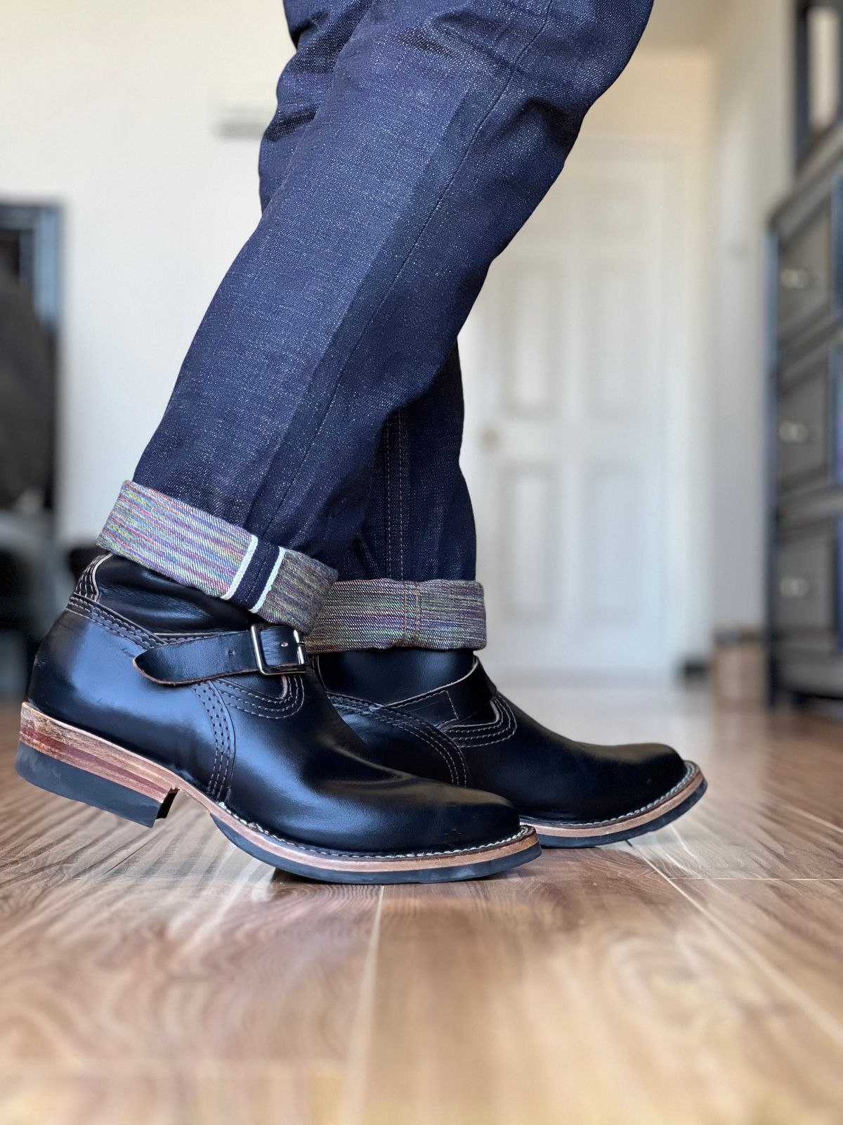 Photo by patinatimes on April 3, 2024 of the Wesco Mister Lou in Horween Black Chromexcel Horsehide.