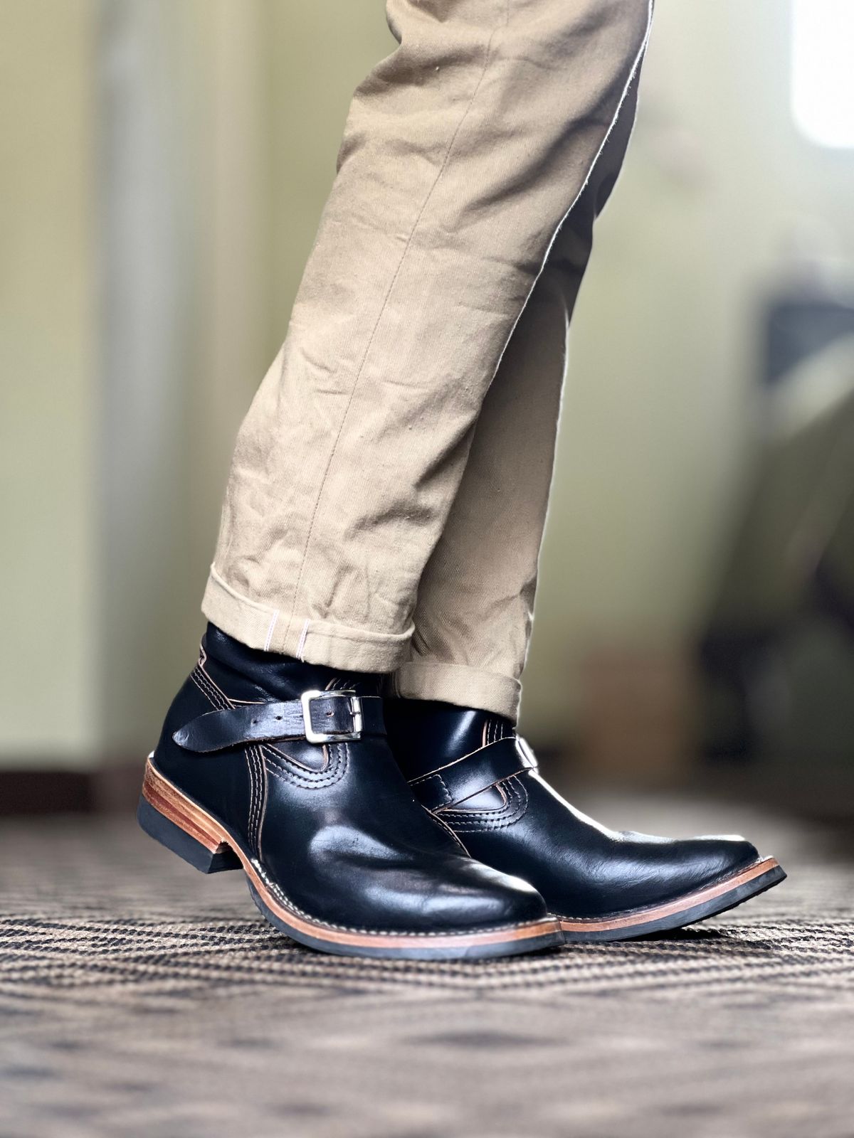 Photo by patinatimes on October 12, 2024 of the Wesco Mister Lou in Horween Black Chromexcel Horsehide.