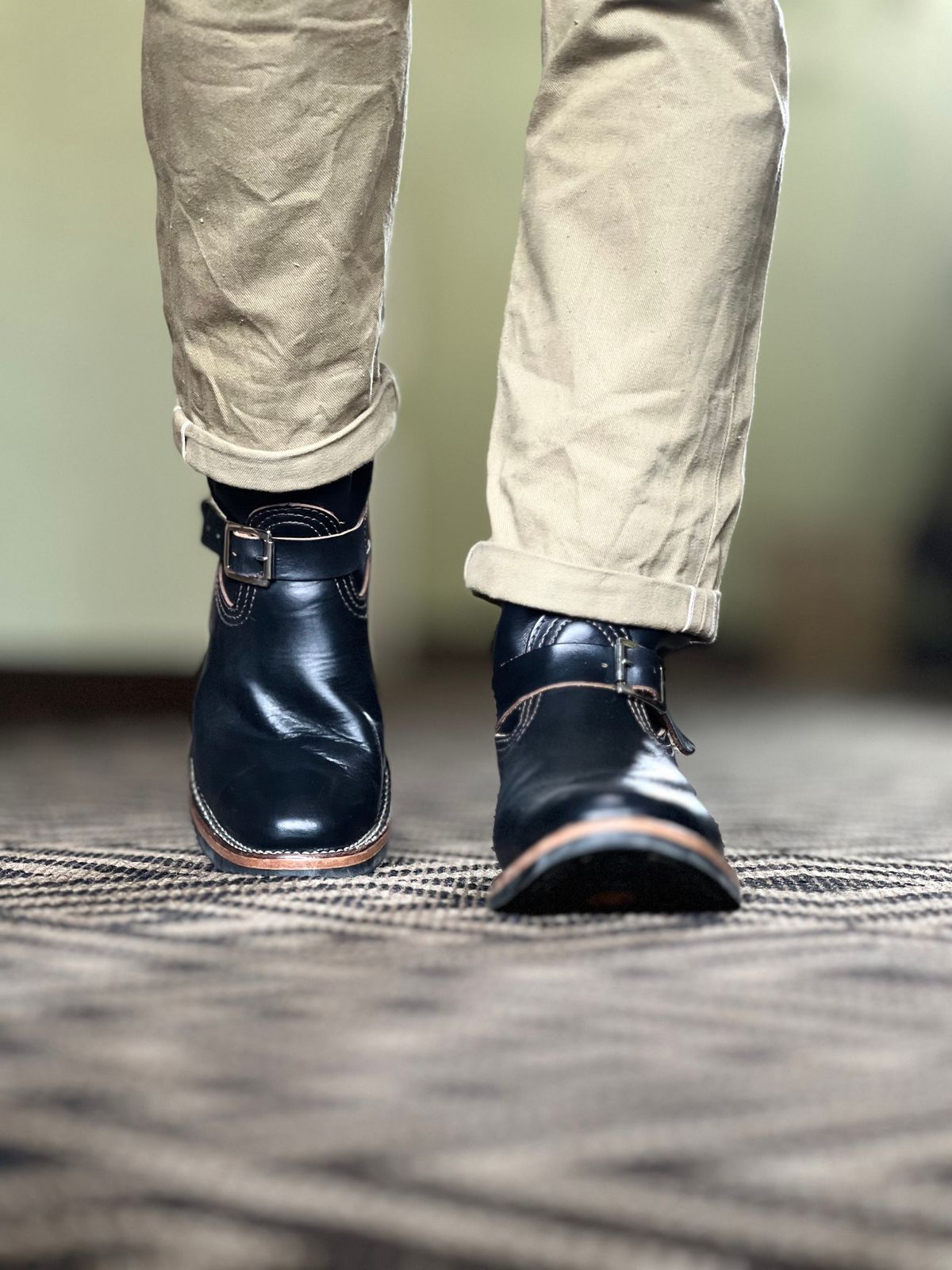 Photo by patinatimes on October 12, 2024 of the Wesco Mister Lou in Horween Black Chromexcel Horsehide.