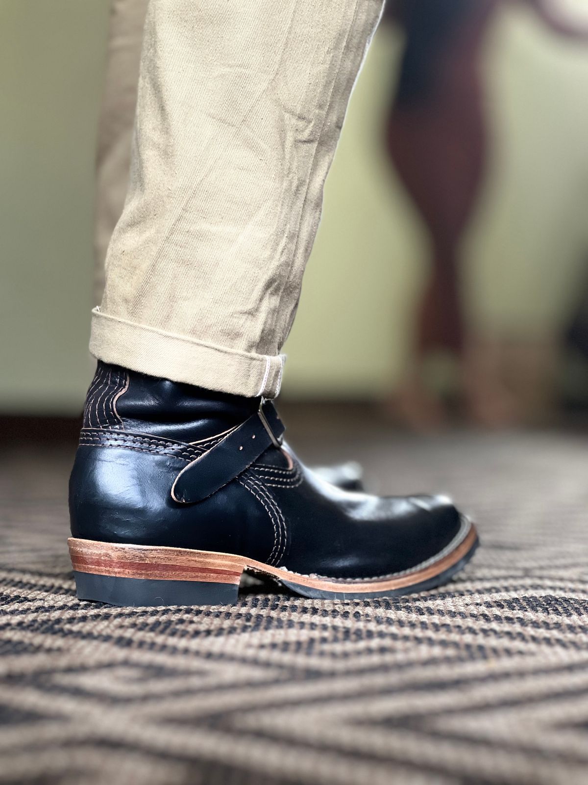 Photo by patinatimes on October 12, 2024 of the Wesco Mister Lou in Horween Black Chromexcel Horsehide.