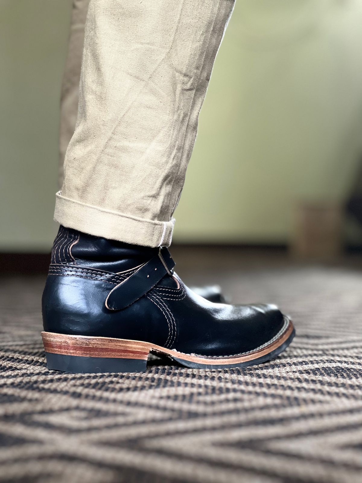 Photo by patinatimes on October 12, 2024 of the Wesco Mister Lou in Horween Black Chromexcel Horsehide.