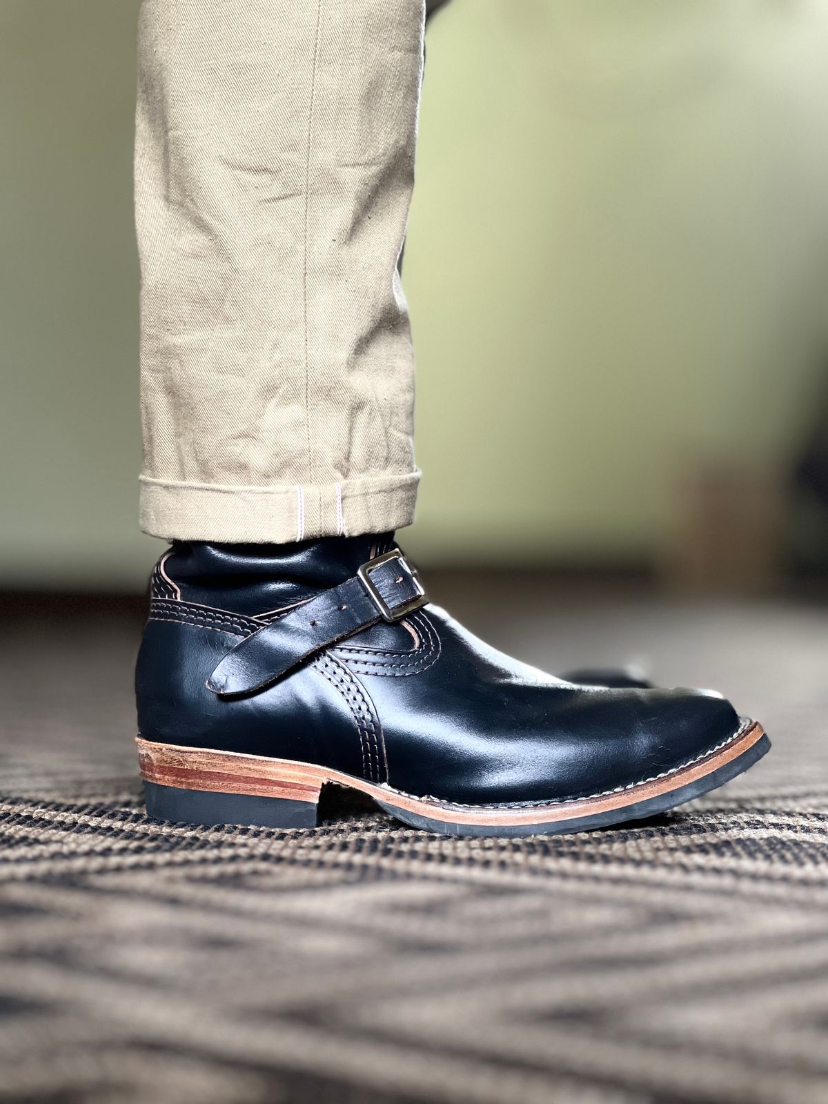 Photo by patinatimes on October 12, 2024 of the Wesco Mister Lou in Horween Black Chromexcel Horsehide.