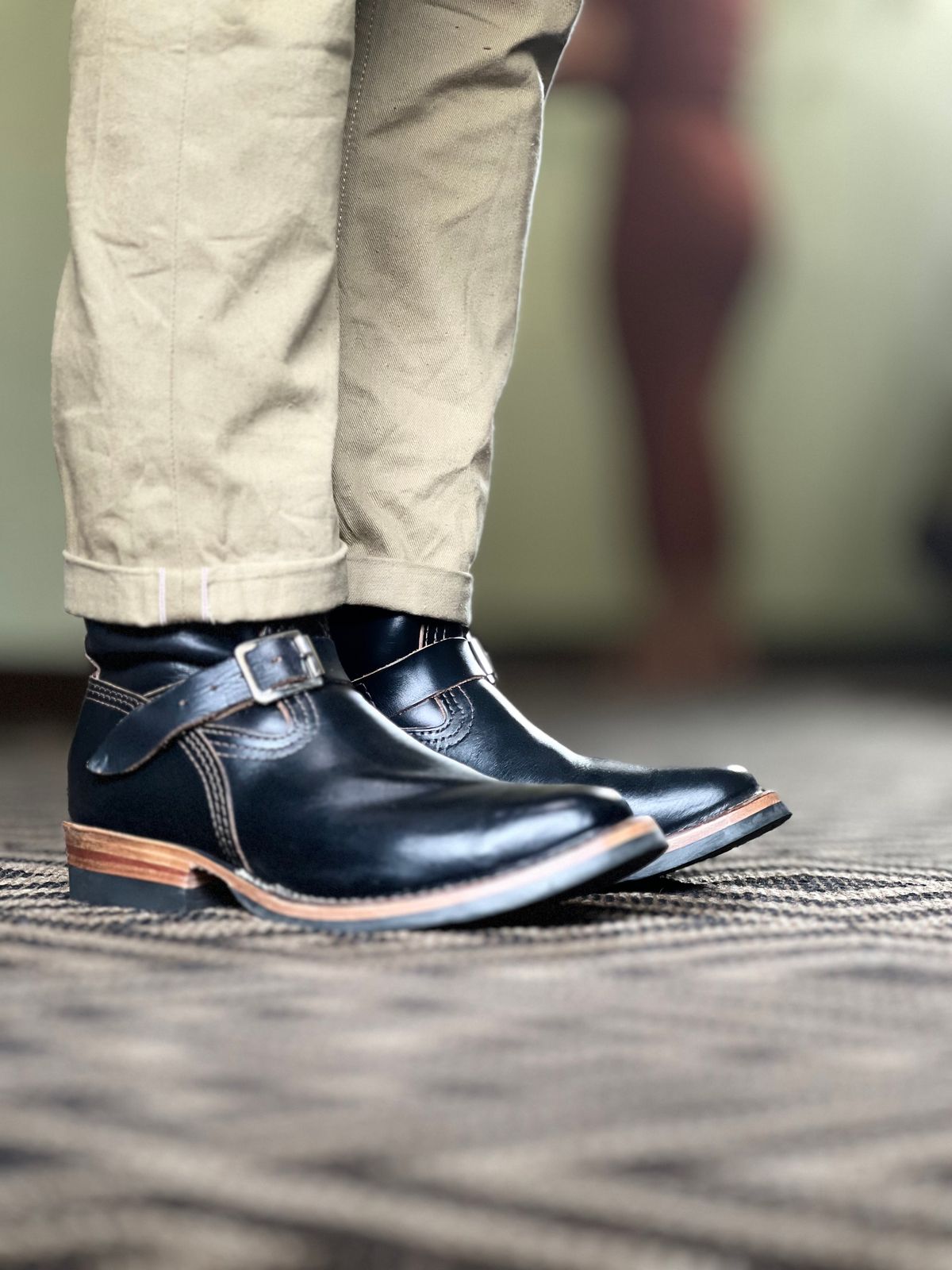 Photo by patinatimes on October 12, 2024 of the Wesco Mister Lou in Horween Black Chromexcel Horsehide.