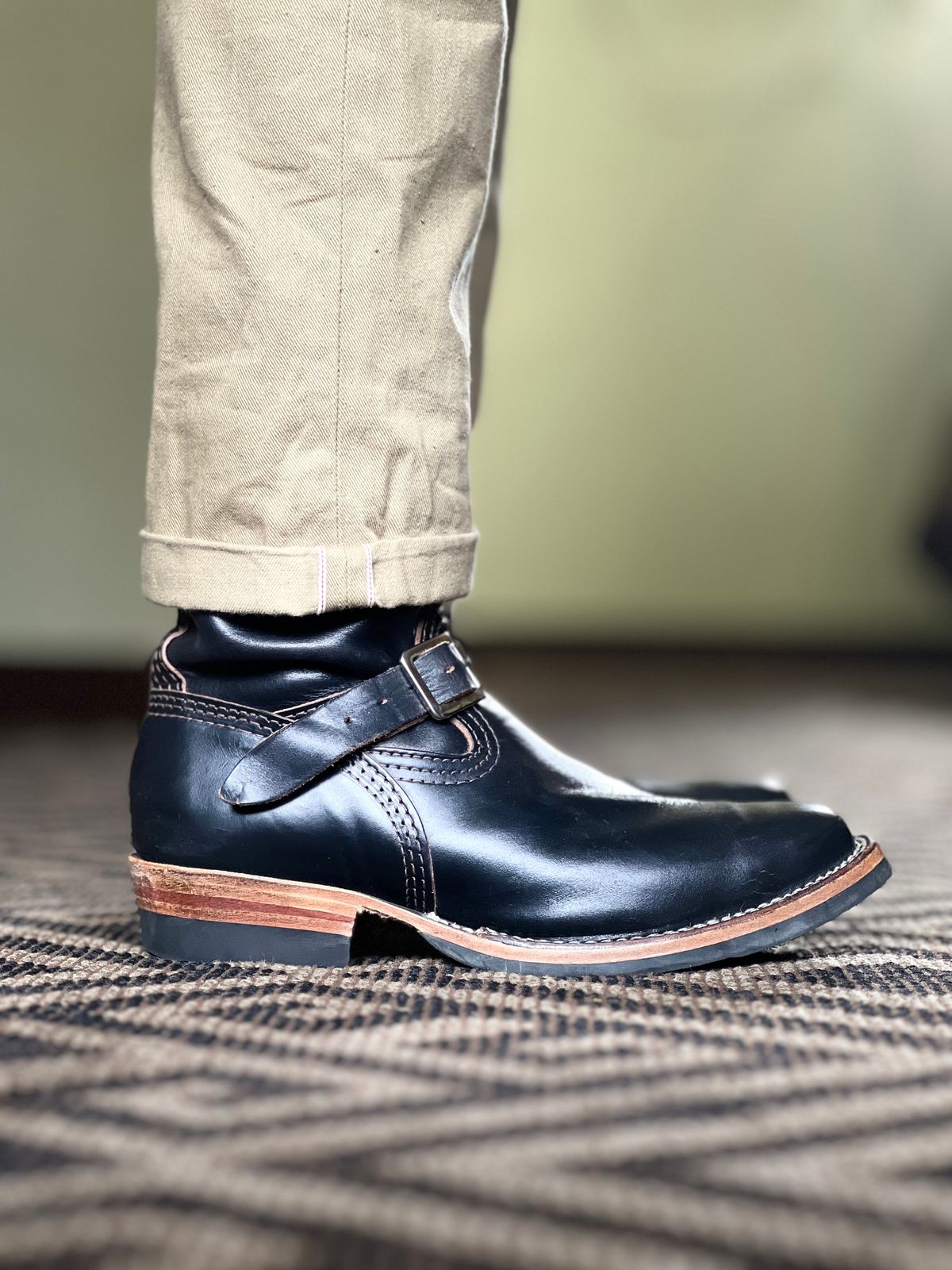 Photo by patinatimes on October 12, 2024 of the Wesco Mister Lou in Horween Black Chromexcel Horsehide.