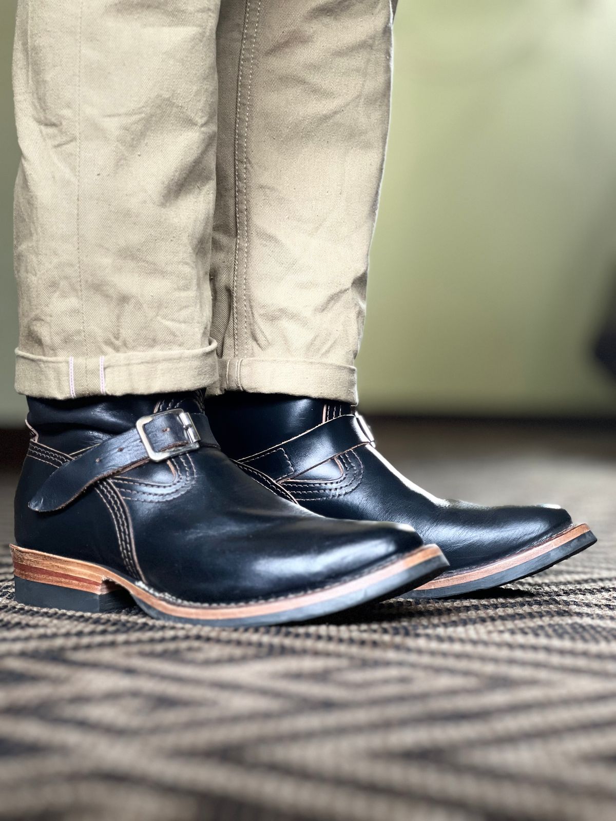 Photo by patinatimes on October 12, 2024 of the Wesco Mister Lou in Horween Black Chromexcel Horsehide.