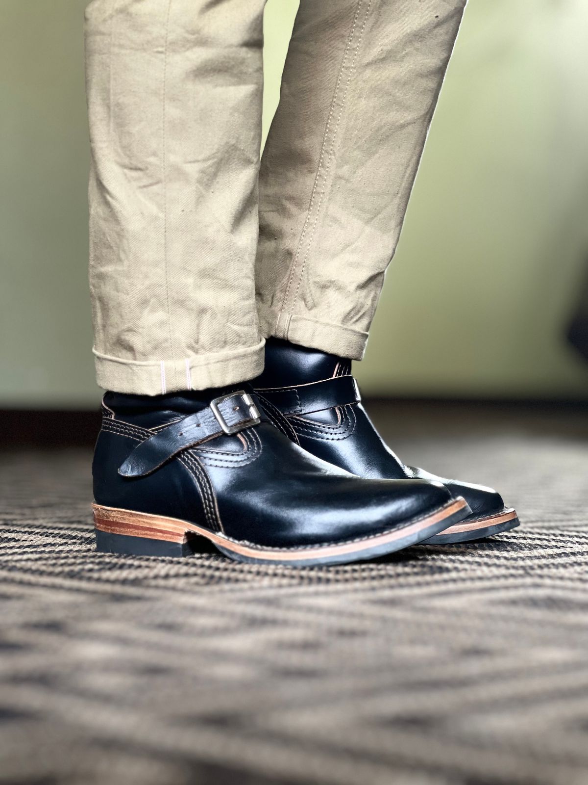 Photo by patinatimes on October 12, 2024 of the Wesco Mister Lou in Horween Black Chromexcel Horsehide.