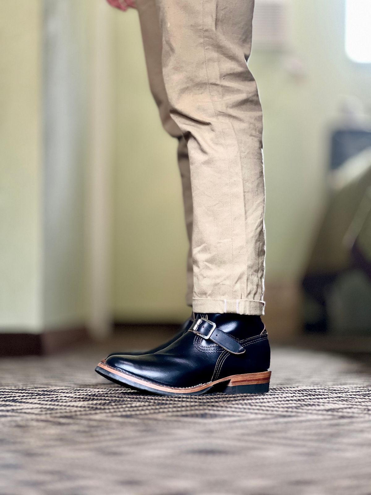 Photo by patinatimes on October 12, 2024 of the Wesco Mister Lou in Horween Black Chromexcel Horsehide.