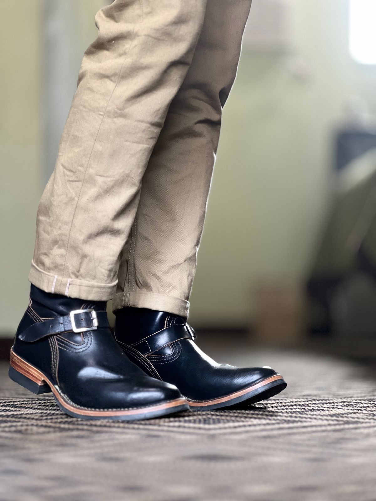 Photo by patinatimes on October 12, 2024 of the Wesco Mister Lou in Horween Black Chromexcel Horsehide.