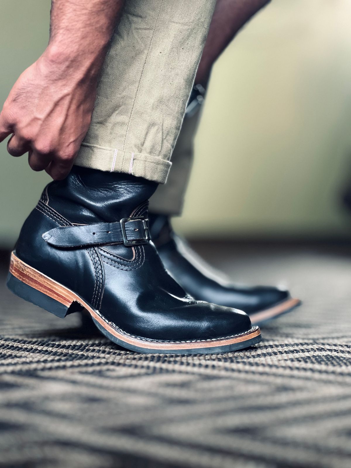 Photo by patinatimes on October 12, 2024 of the Wesco Mister Lou in Horween Black Chromexcel Horsehide.