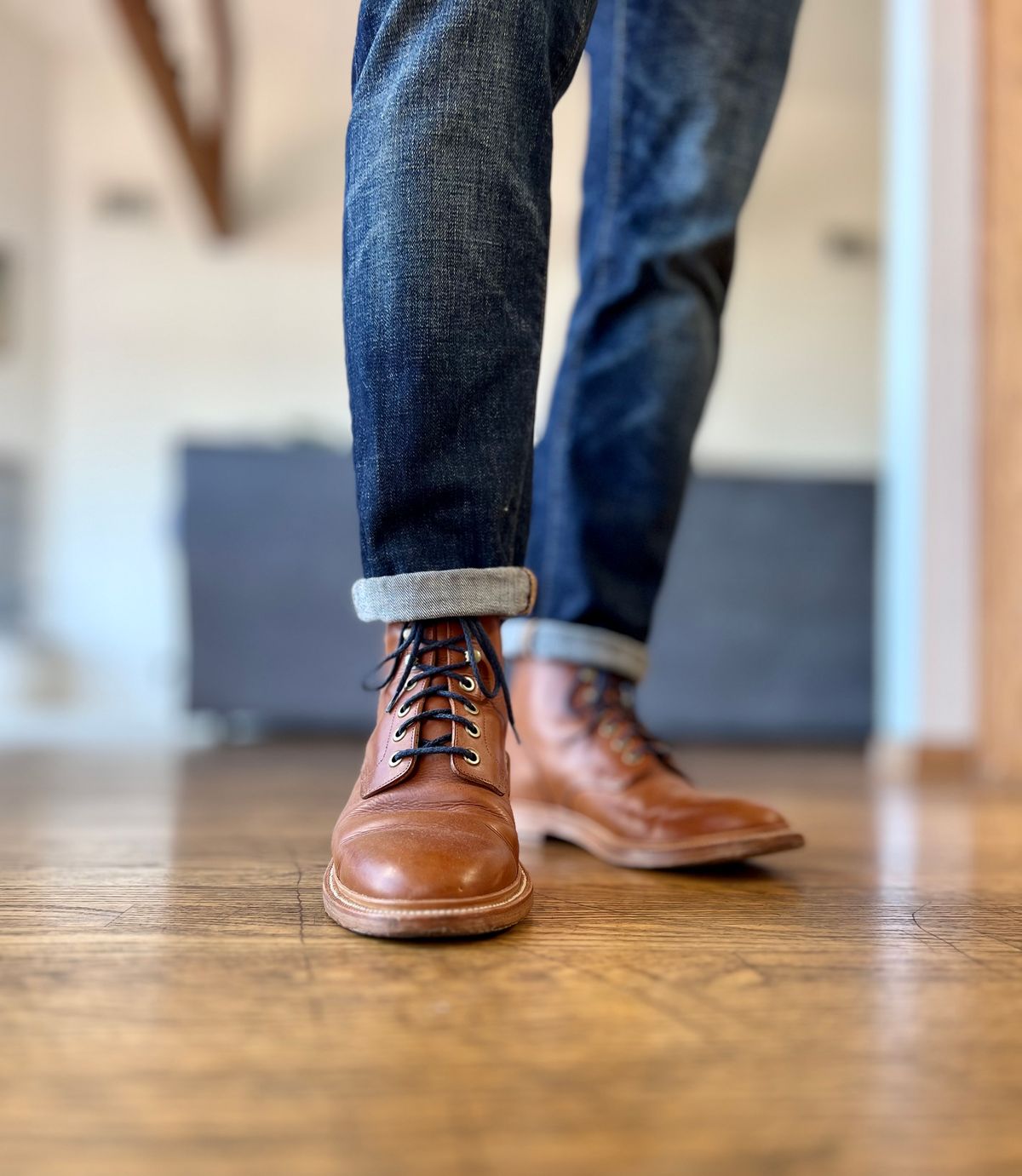 Photo by patinatimes on October 5, 2023 of the Grant Stone Diesel Boot in Badalassi Carlo Saddle Tan Minerva.