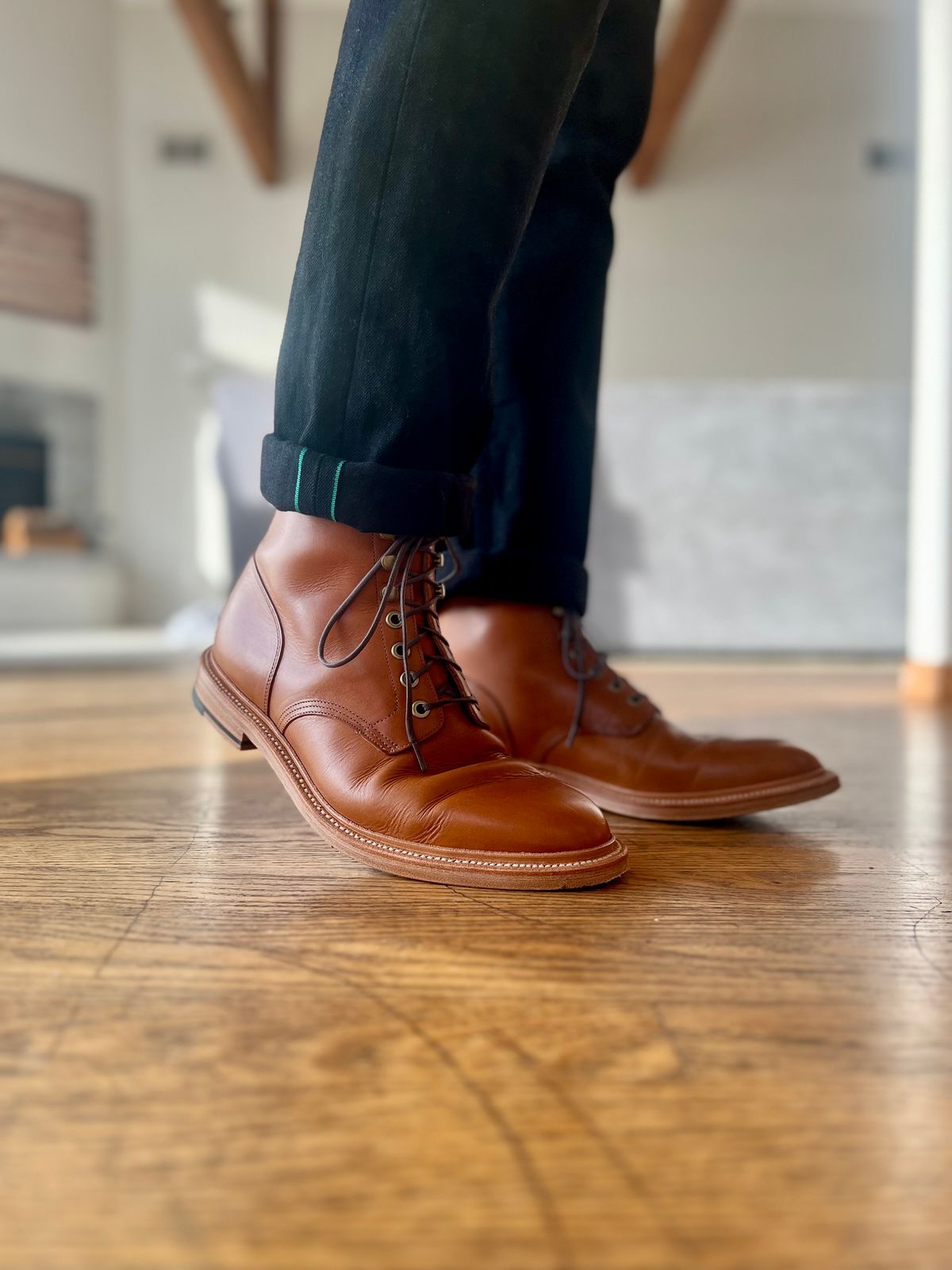Photo by patinatimes on February 17, 2023 of the Grant Stone Diesel Boot in Badalassi Carlo Saddle Tan Minerva.
