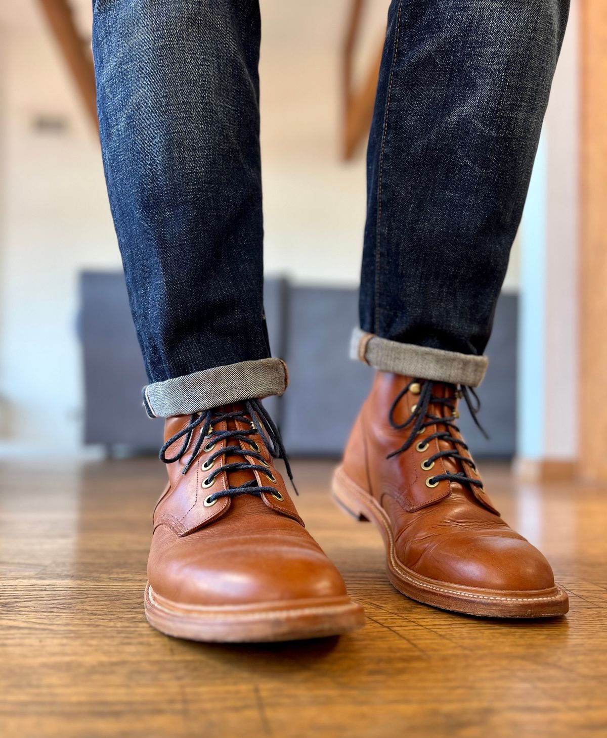 Photo by patinatimes on October 5, 2023 of the Grant Stone Diesel Boot in Badalassi Carlo Saddle Tan Minerva.