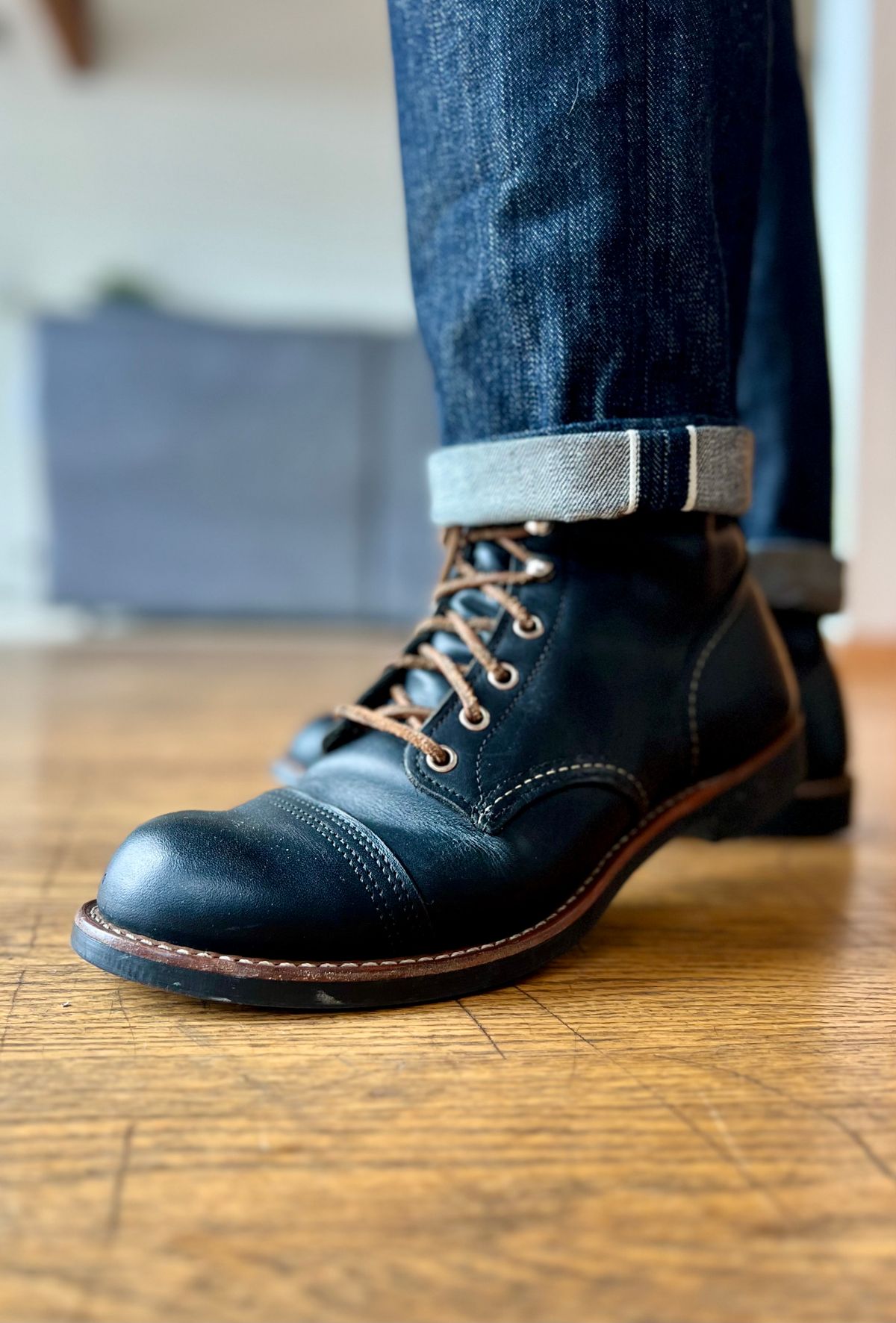 Photo by patinatimes on March 10, 2023 of the Red Wing Iron Ranger in S.B. Foot Black Harness.