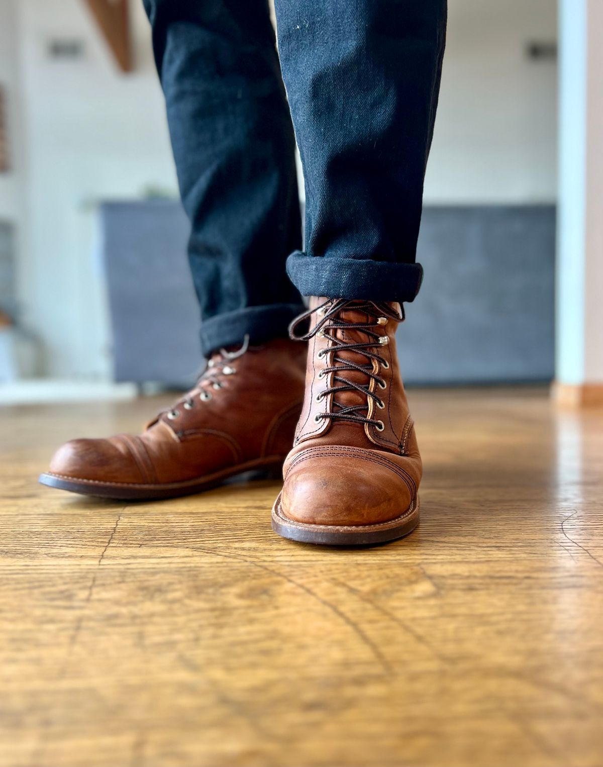 Photo by patinatimes on March 11, 2023 of the Red Wing Iron Ranger in S.B. Foot Copper Rough and Tough.