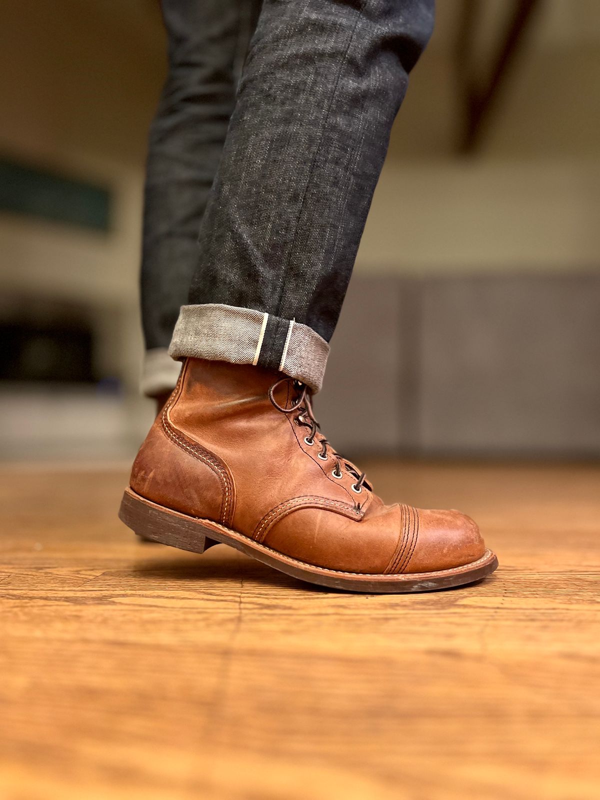 Photo by patinatimes on December 15, 2023 of the Red Wing Iron Ranger in S.B. Foot Copper Rough and Tough.