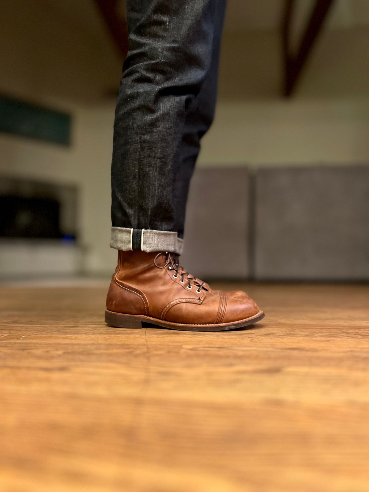 Photo by patinatimes on December 15, 2023 of the Red Wing Iron Ranger in S.B. Foot Copper Rough and Tough.