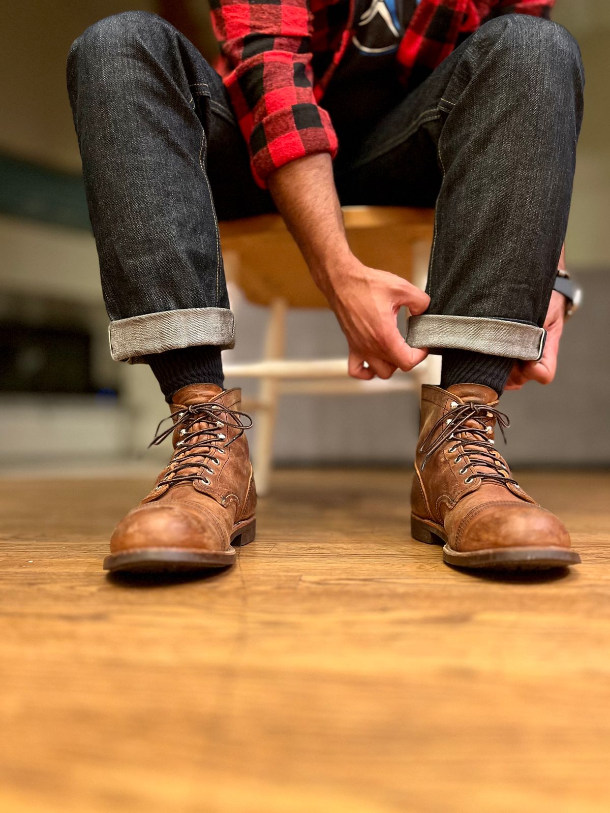 Photo by patinatimes on December 15, 2023 of the Red Wing Iron Ranger in S.B. Foot Copper Rough and Tough.